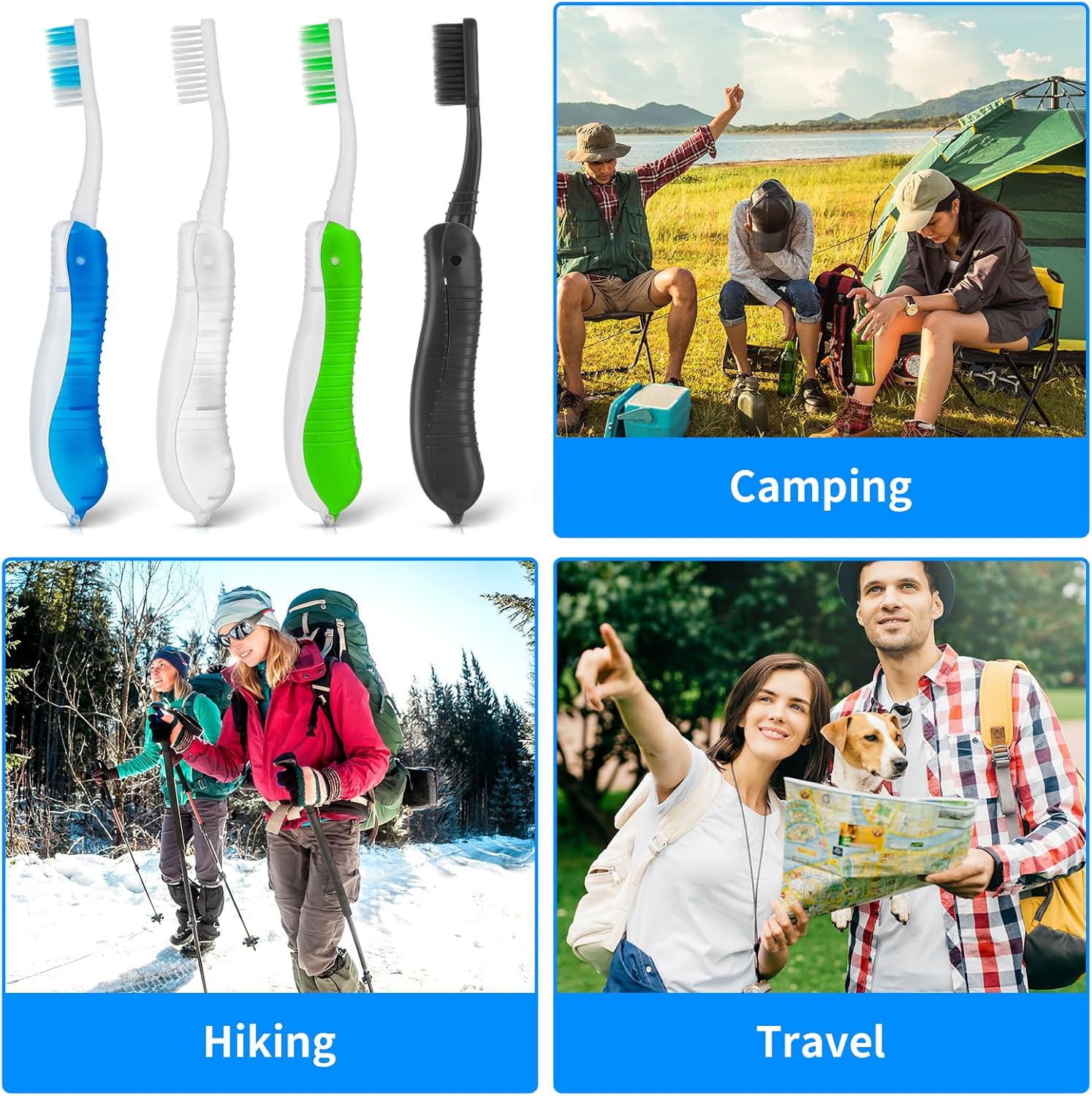 Paquete de 4 cepillos de dientes de viaje plegable cepillo de dientes suave potable tamaño de viaje plegable característica (verdeazulblanconegro)