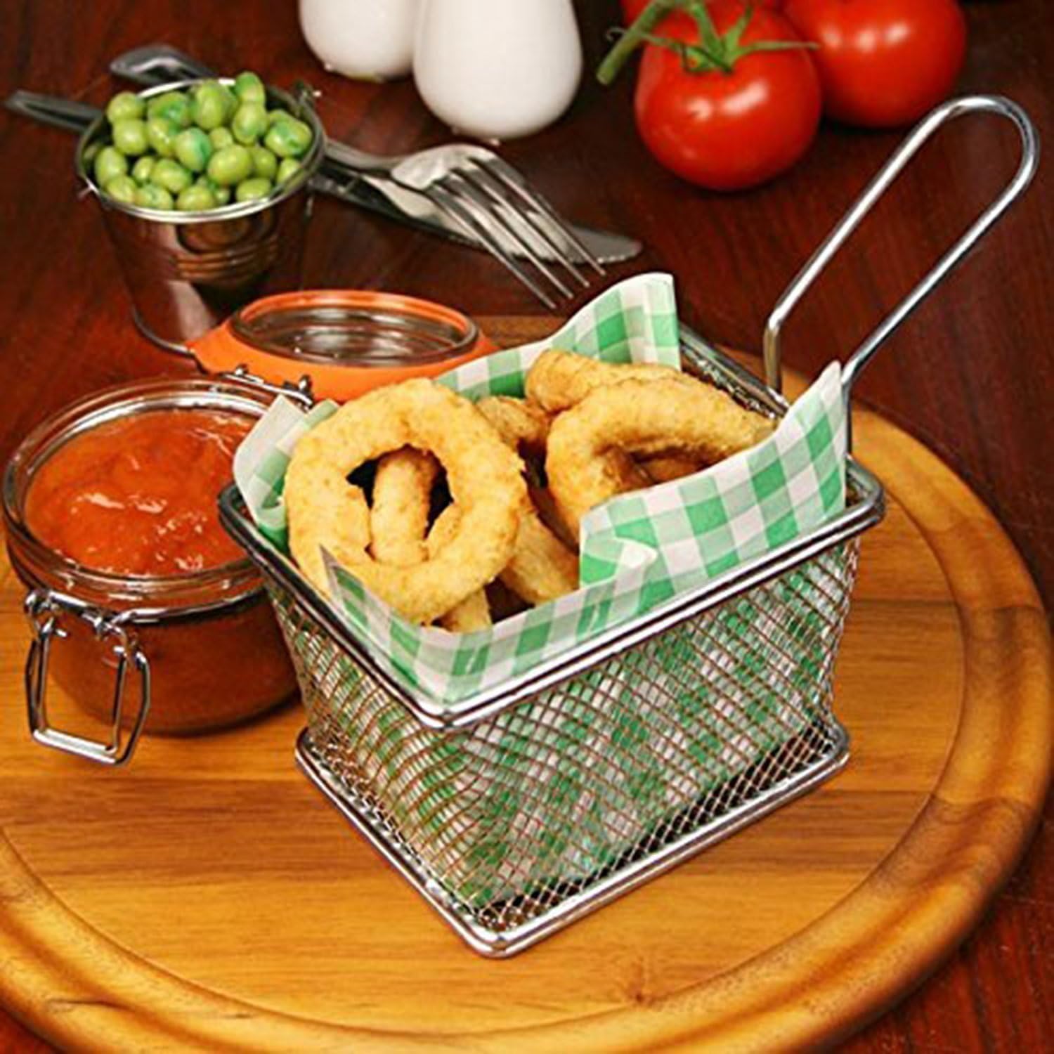 Mini cesta cuadrada de acero inoxidable, soporte para papas fritas, mesa de comida frita (pequeña 4 pulgadas)