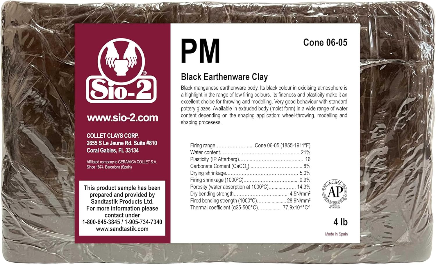 SIO-2 PM – Arcilla negra para cerámica de bajo fuego, 4.0 libras (4.0 lbs)  Arcilla al horno para lanzar ruedas, construcción de manos y modelado,