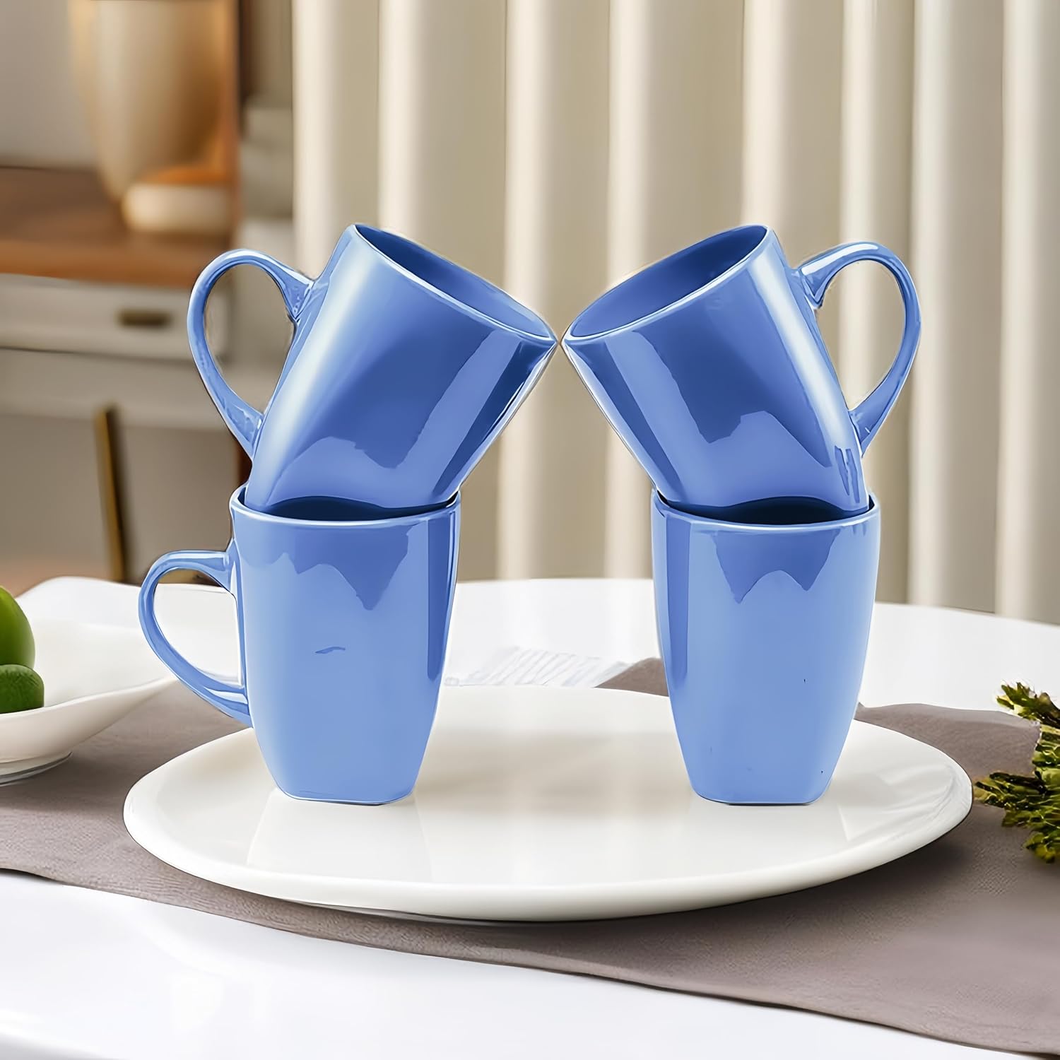 Juego de 6 tazas de café cuadradas de 12 onzas con asa, tazas de café de porcelana para café, té, cacao, leche, regalo de inauguración de la casa