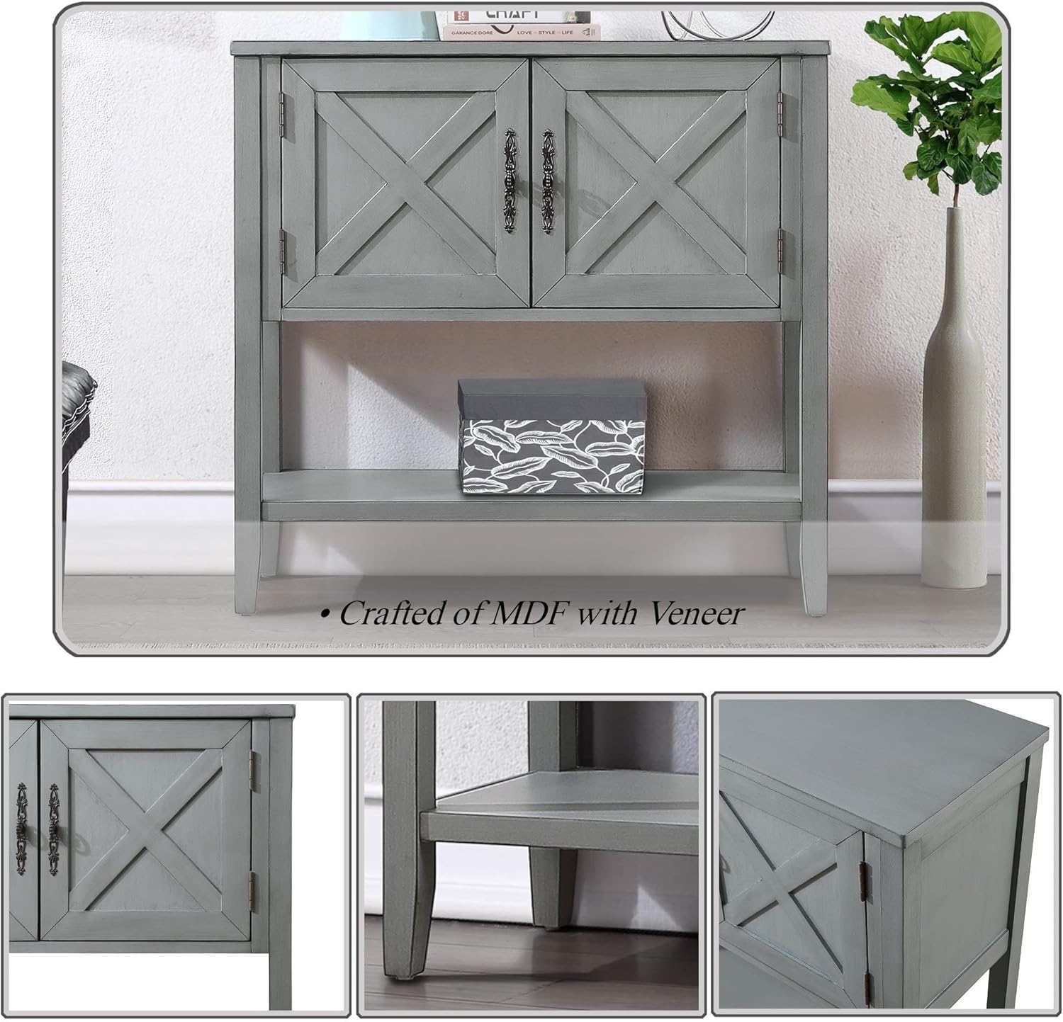 APATEN Mesa consola de madera de 35 pulgadas de ancho con estante inferior y armario de 2 puertas, muebles elegantes para sala de estar, pasillo,