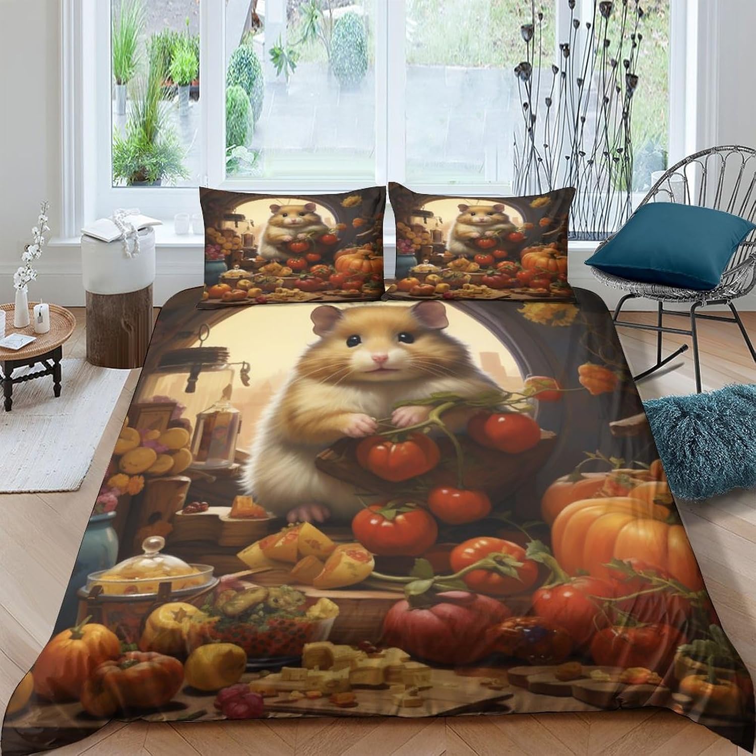 Lindo edredón de cama de hámster travieso juego de edredón de animales del bosque de hámster travieso, diseño de gatos y perros, edredón de cama
