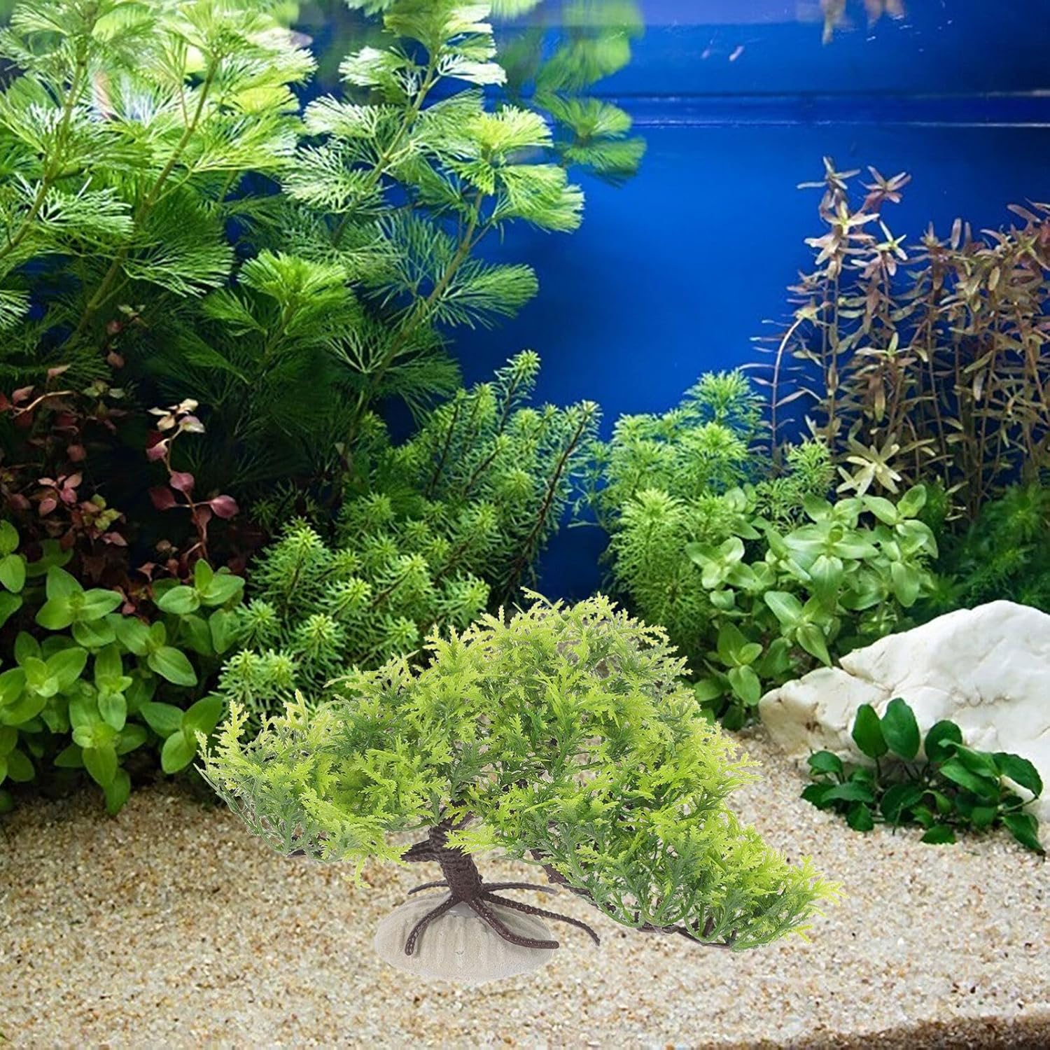 Abaodam Árbol de paisajismo para pecera, plantas artificiales de loto para pecera, decoración de peceras, plantas tropicales, decoración de
