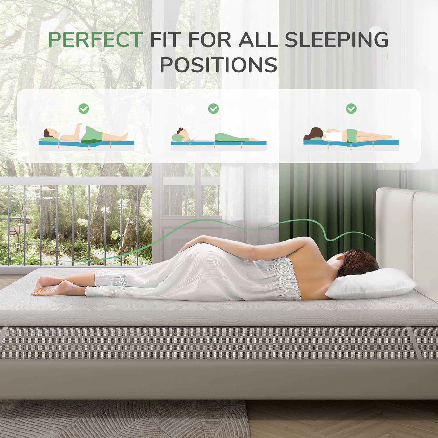 Novilla Cubrecolchón tamaño Queen de 2 pulgadas, cubrecolchón de espuma viscoelástica suave para un sueño cómodo y fresco, ventilado y agradable al