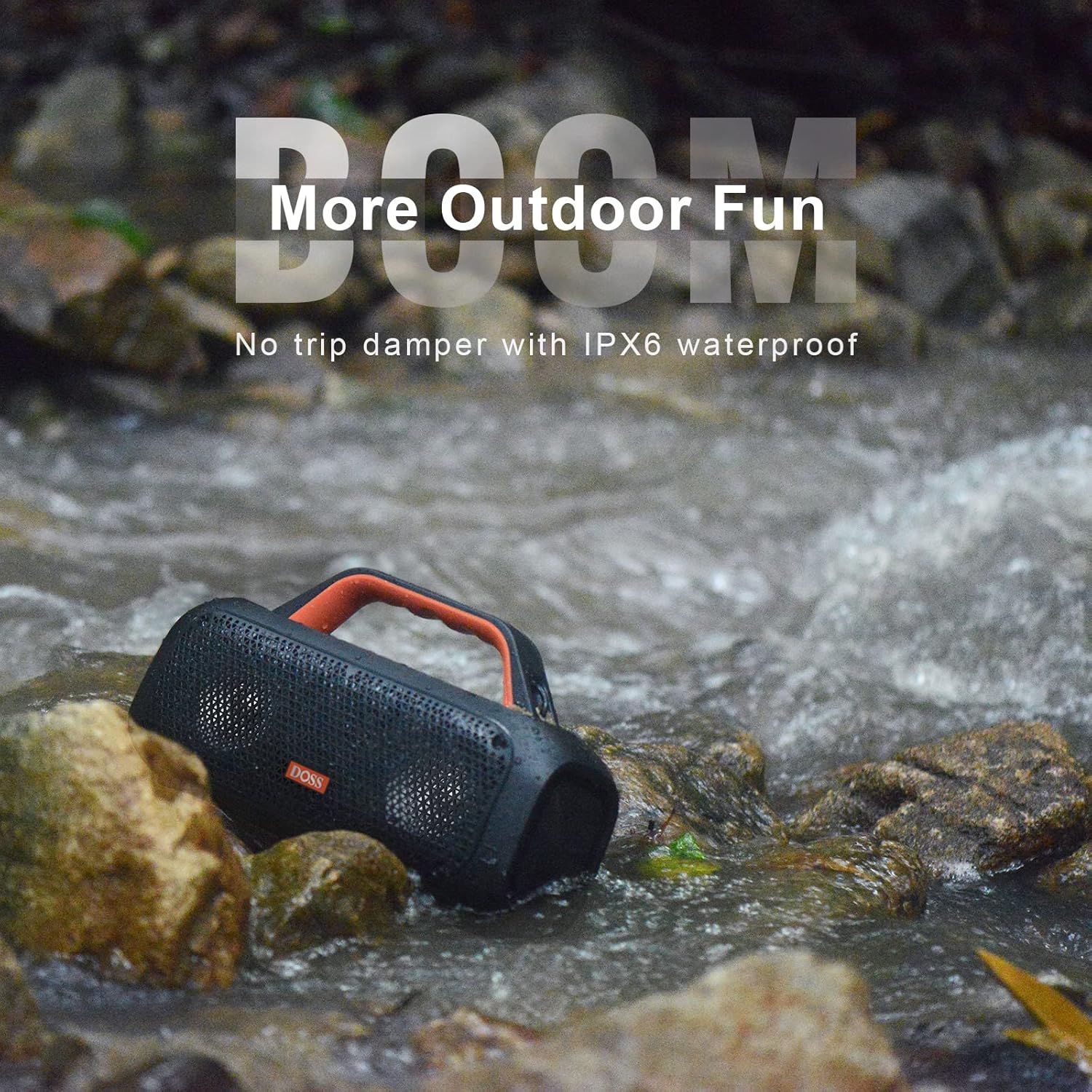 DOSS Extreme Boom – Altavoz para exteriores con IPX6 impermeable, sonido potente de 60 W, graves profundos, tiempo de reproducción de 30 horas,