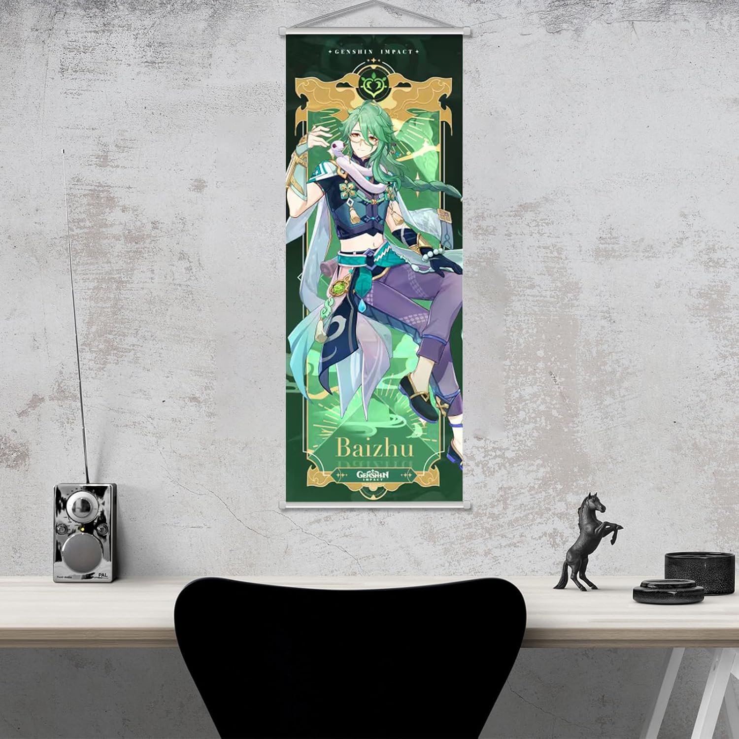 Rainteam Genshin Impact – Póster artístico para colgar en la pared, lienzo artístico de Genshin con varillas para decoración de sala de estar,