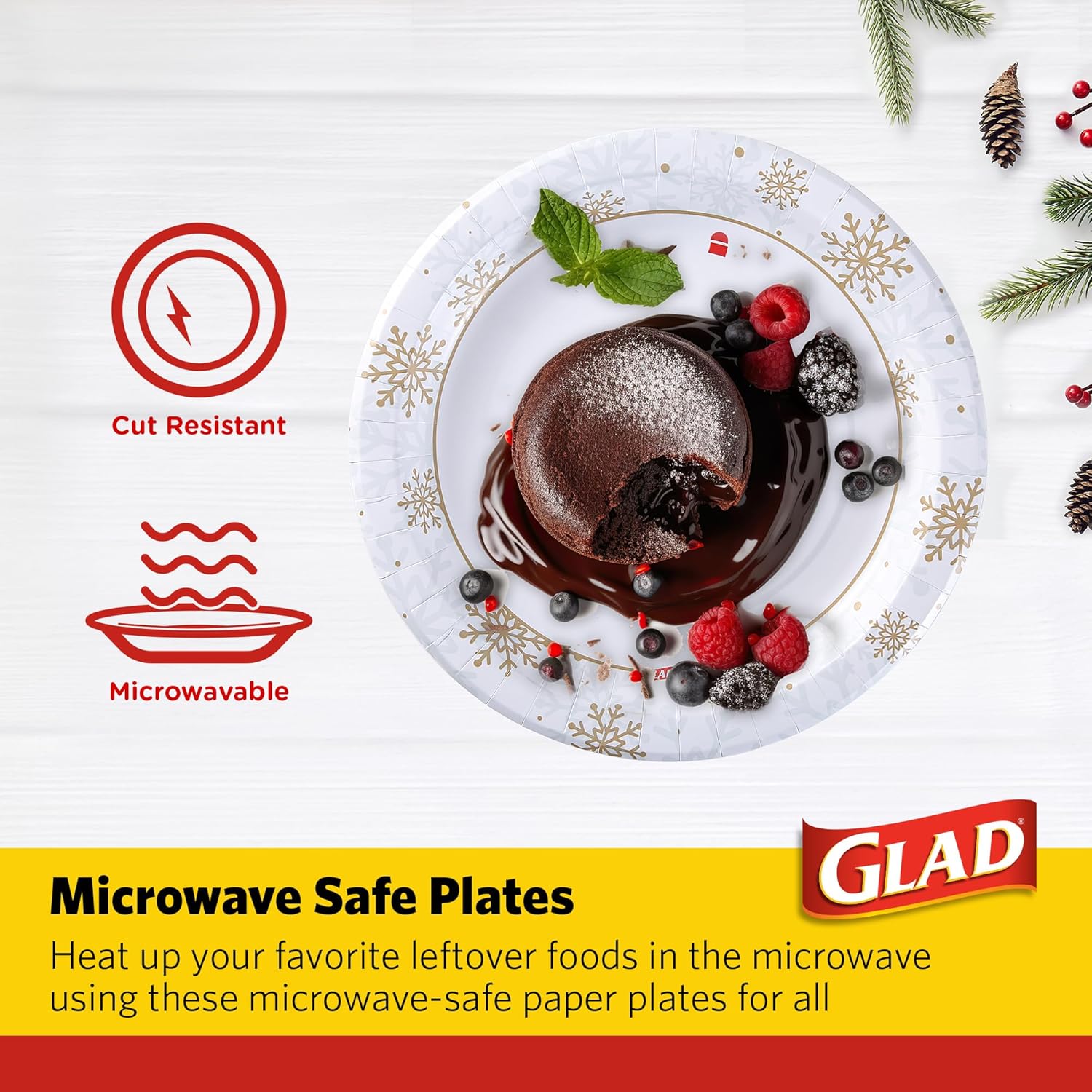 Glad Platos desechables Holiday Gold & Silver Snowflake  Resistentes, aptos para microondas para uso diario  10 pulgadas, 20 unidades