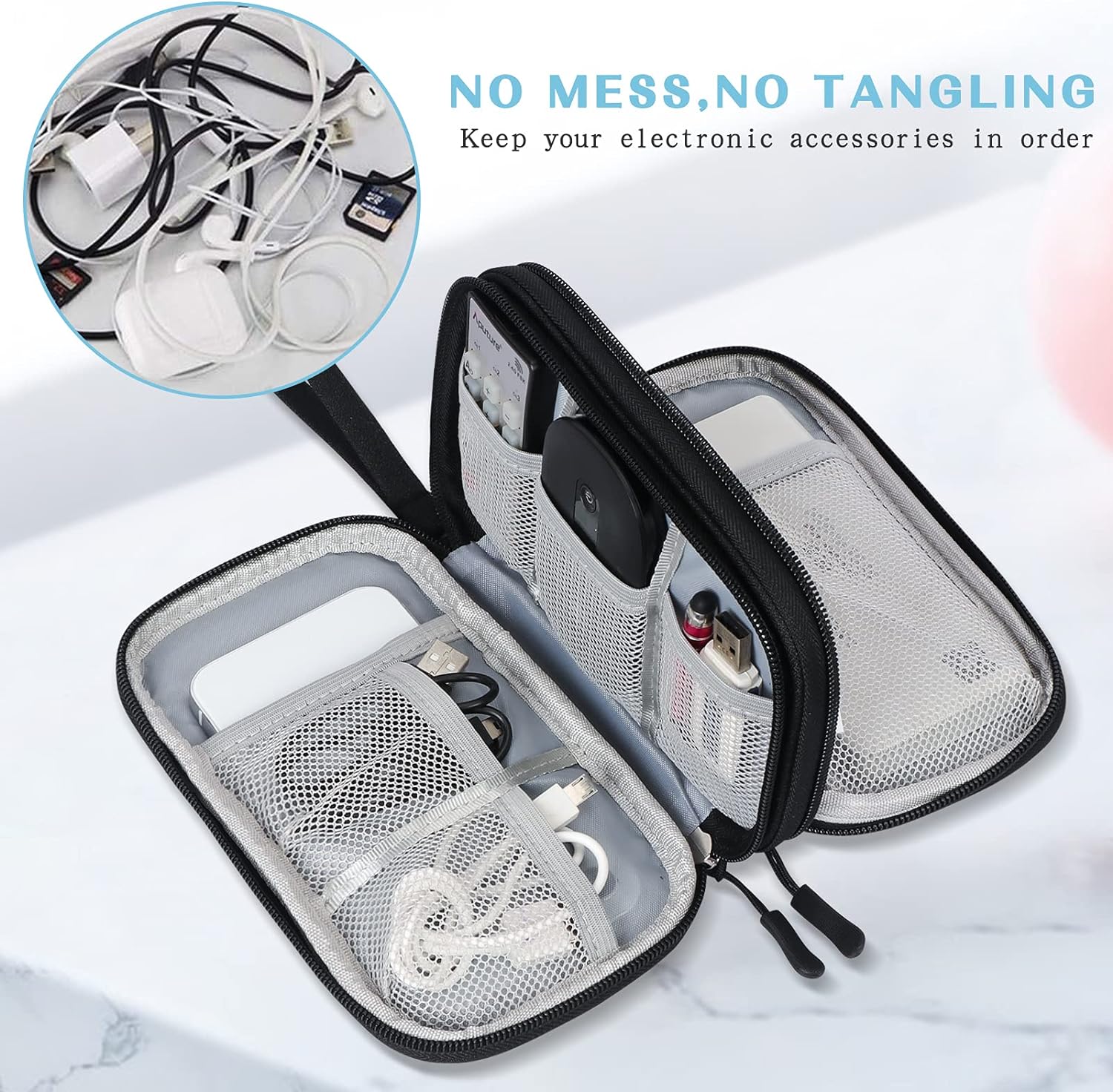 FYY Organizador electrónico, organizador de cables de viaje, bolsa de transporte para accesorios electrónicos, portátil, impermeable, doble capa,
