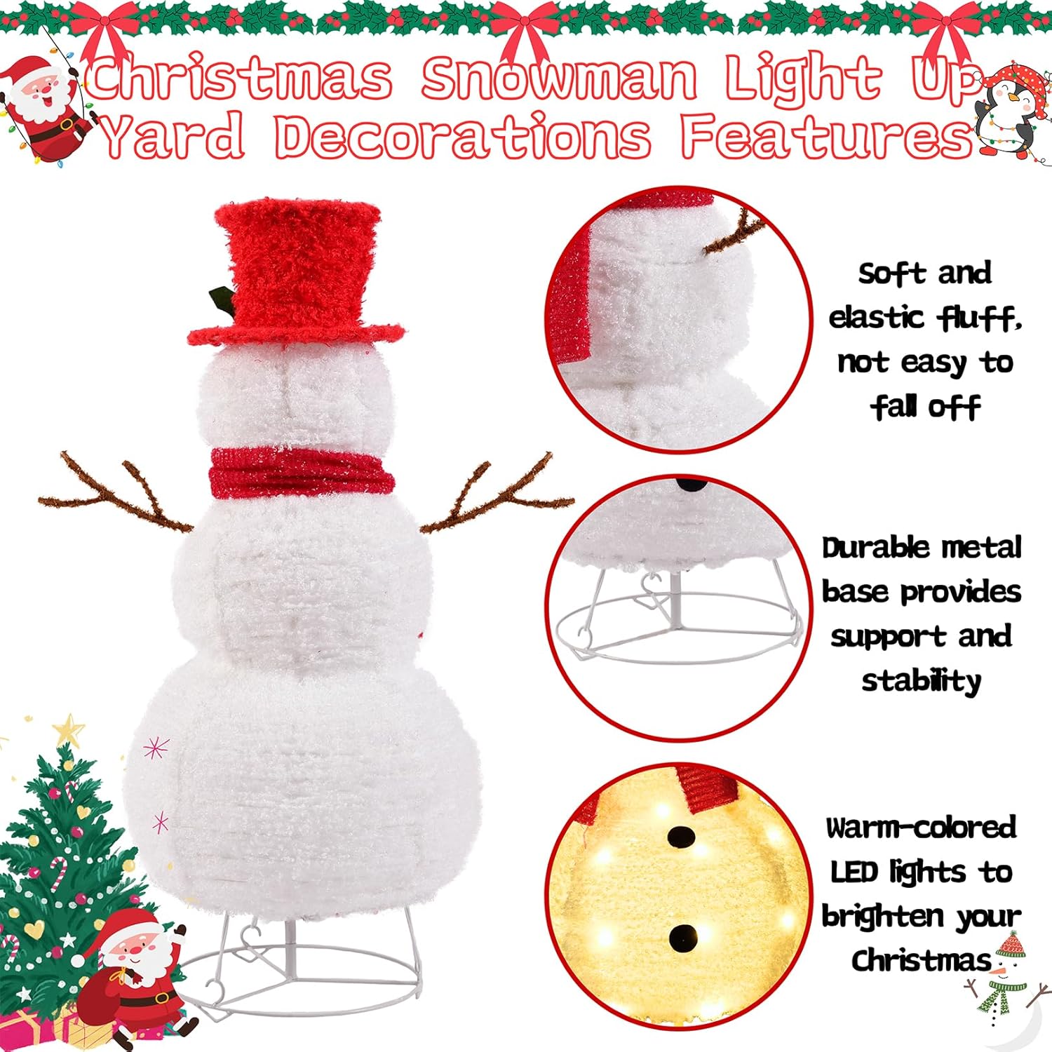 Higen Decoración de muñeco de nieve de Navidad iluminado para patio, muñeco de nieve de 2.3 pies, decoración para interiores y exteriores, plegable,