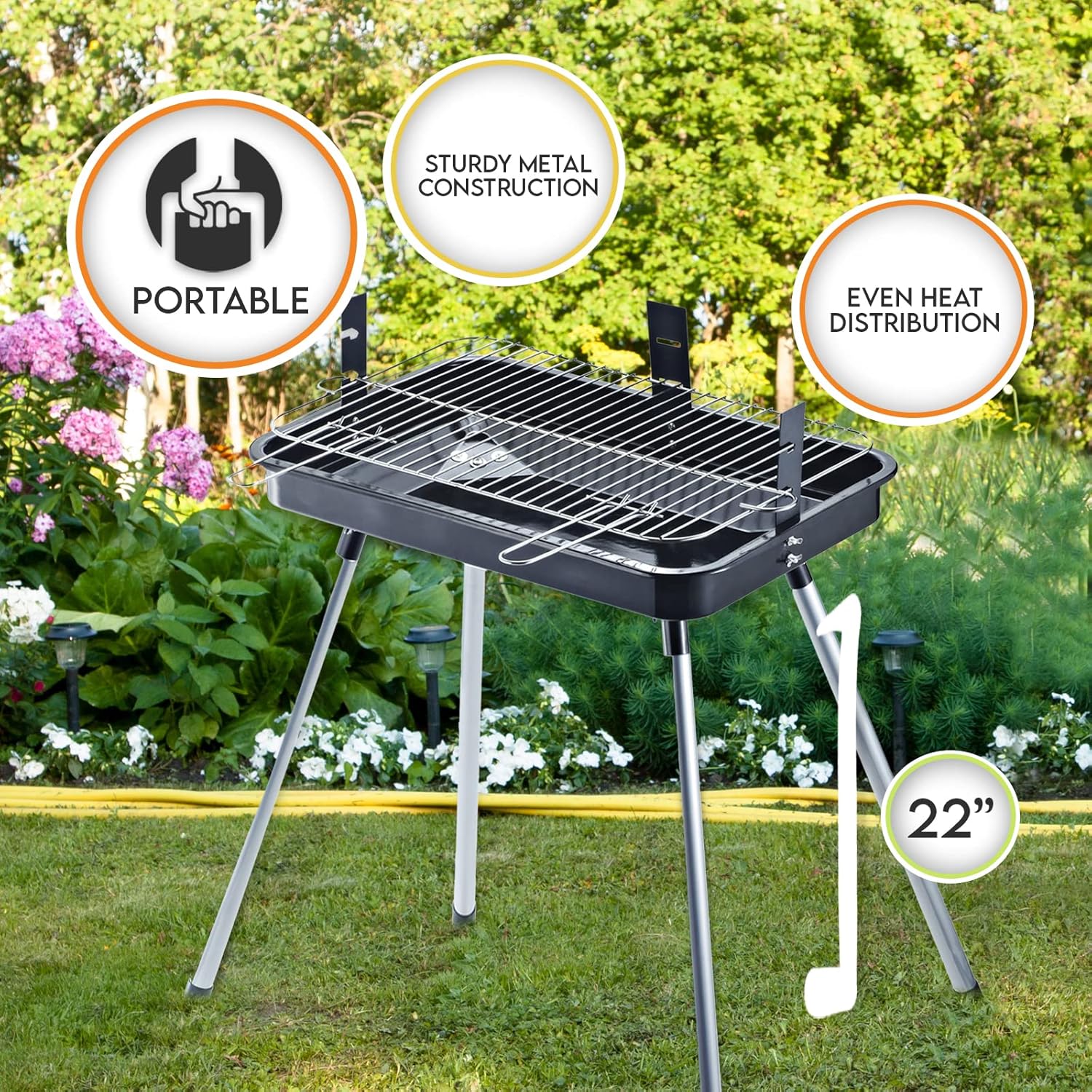 PAMI Parrilla portátil de carbón para barbacoa, parrilla mediana rectangular de 22 pulgadas para patio, patio, campamento, portón trasero y pícnics,