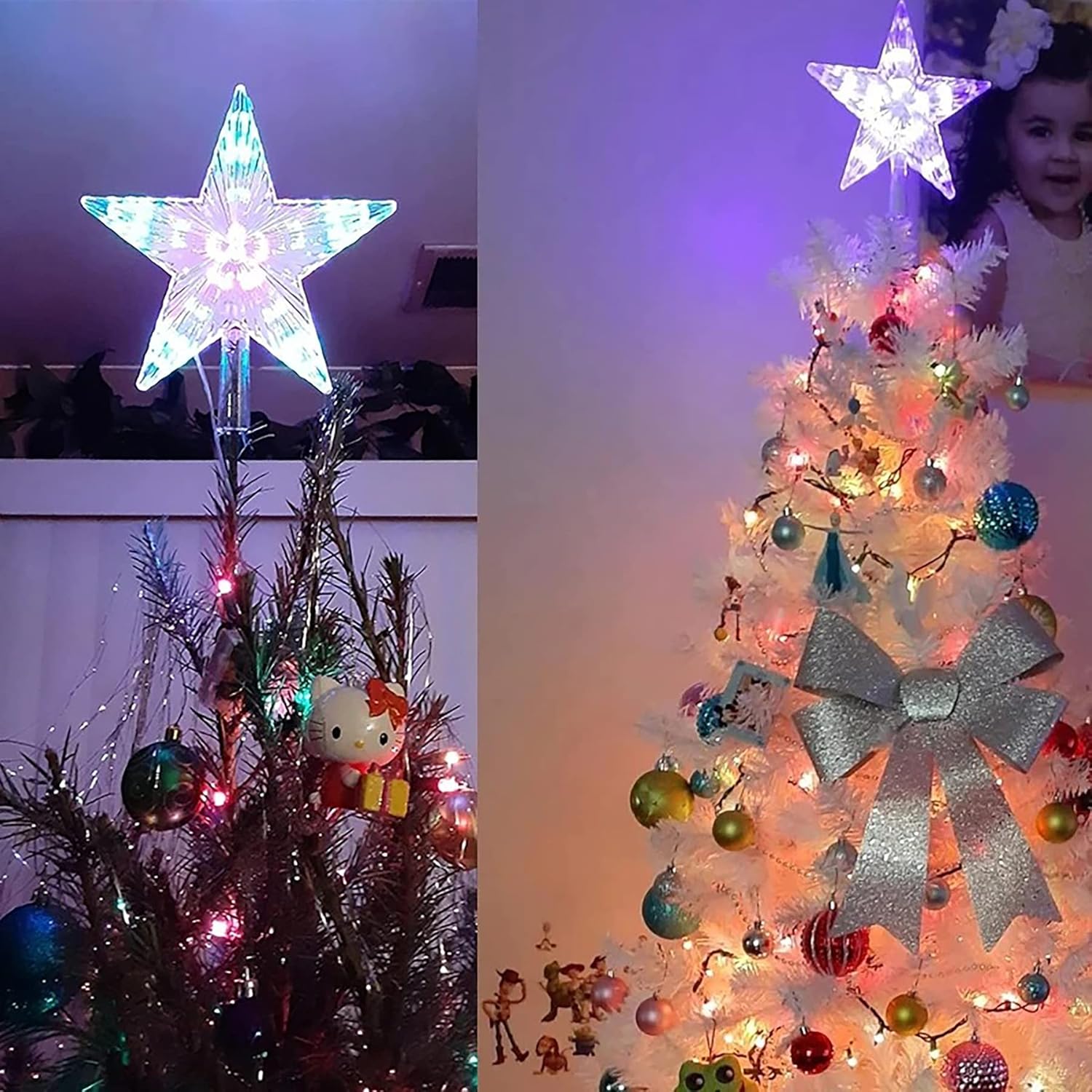 Decoración para árbol de Navidad, lámpara de luz LED de estrella, accesorios de decoración de estrella de Navidad, adorno de árbol de Navidad, Año