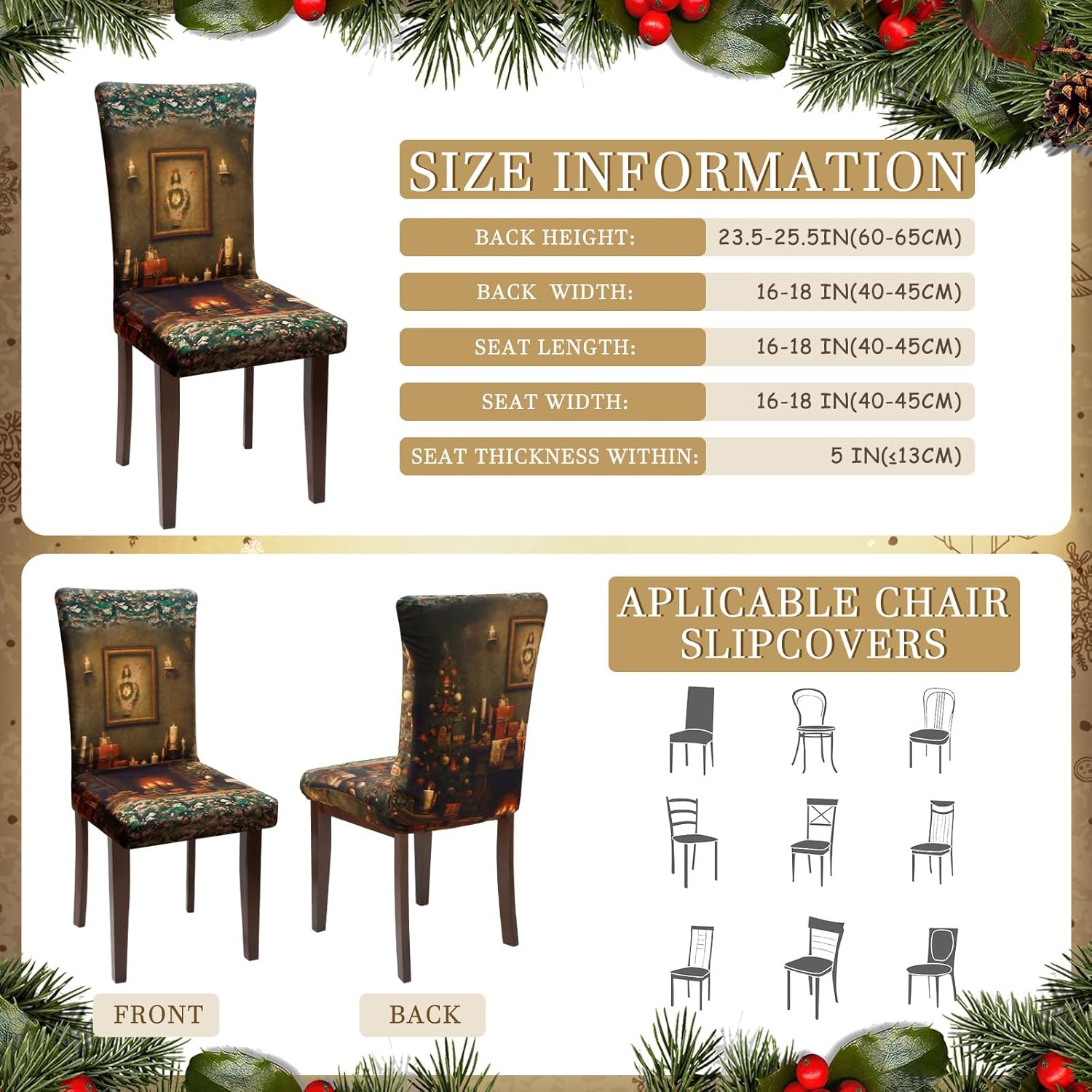 Preboun Juego de 6 fundas para sillas de Navidad, protectores de comedor de Navidad, diseño de Papá Noel, fundas extraíbles y lavables para comedor,