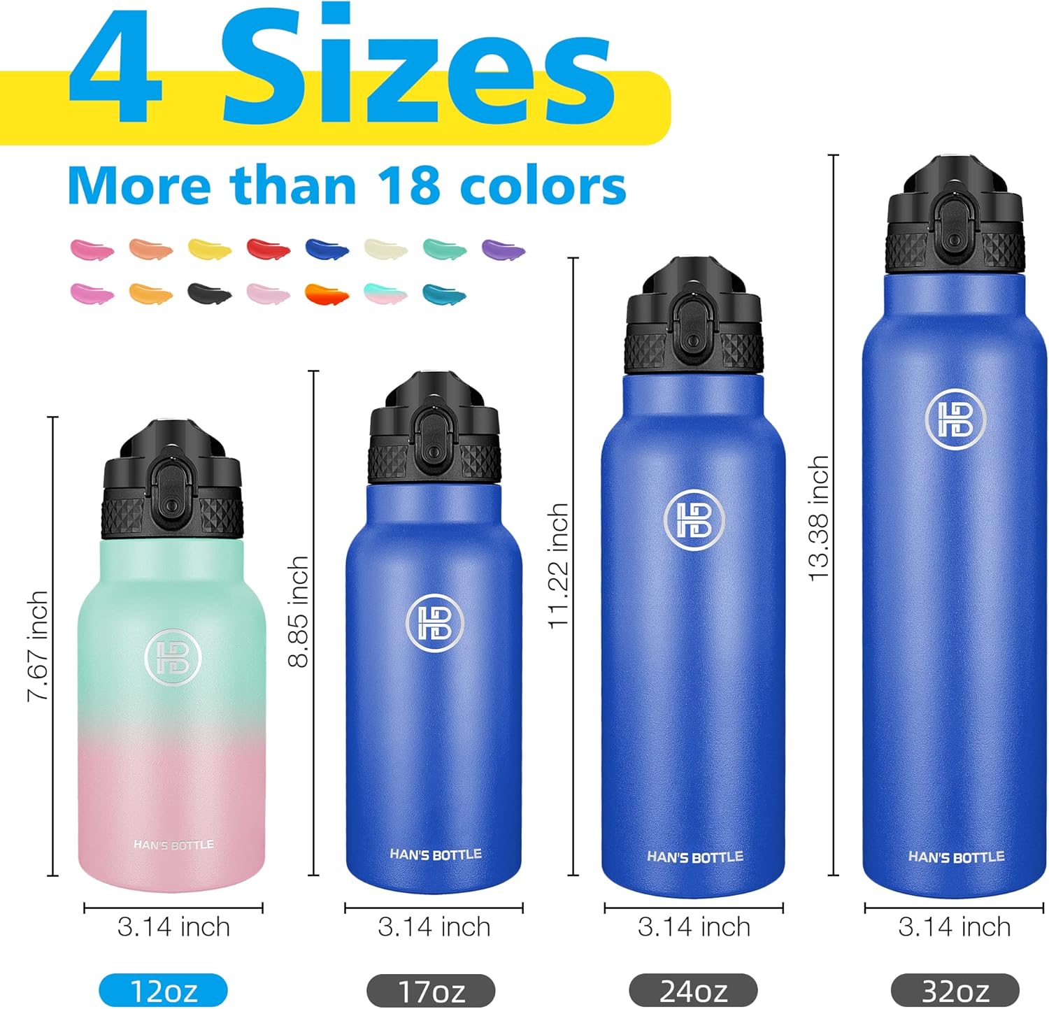 Han’s Bottle Botella de agua para niños con tapa con pajilla, vaso reutilizable de acero inoxidable aislado para niños pequeños, niñas, niños, taza
