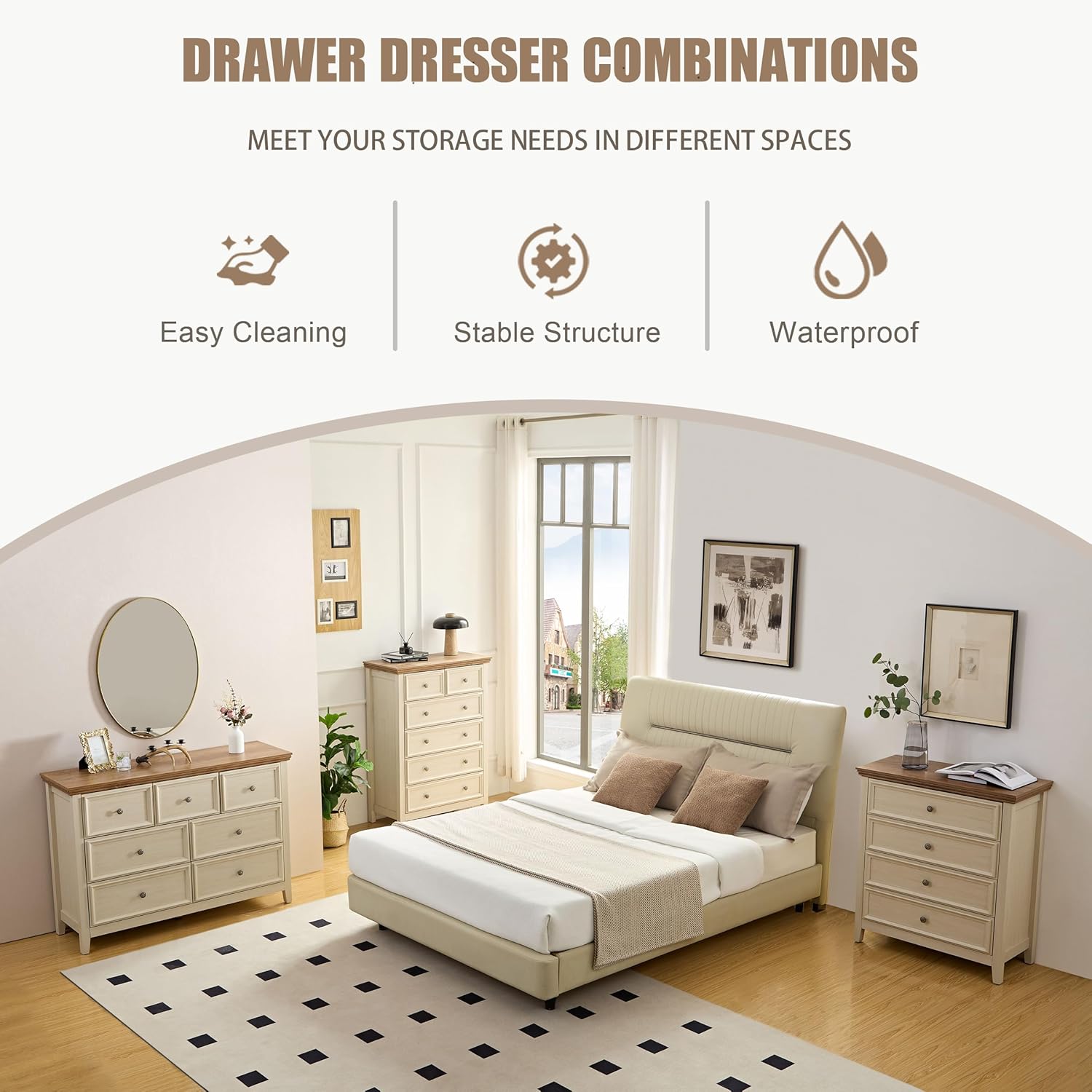 BLANKSPACE Cómoda moderna para dormitorio, mesita de noche con 7 cajones en el pecho, armario de madera de gran capacidad para dormitorio, sala de