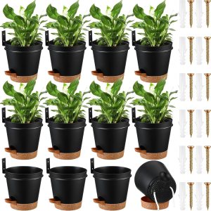 12 juegos de macetas de pared para plantas de interior de 6 pulgadas, con riego automático, 12 macetas de metal dorado con anillo de soporte y 12 juegos de macetas de pared para plantas de interior de 6 pulgadas, con riego automático, 12 macetas de metal dorado con anillo de soporte y