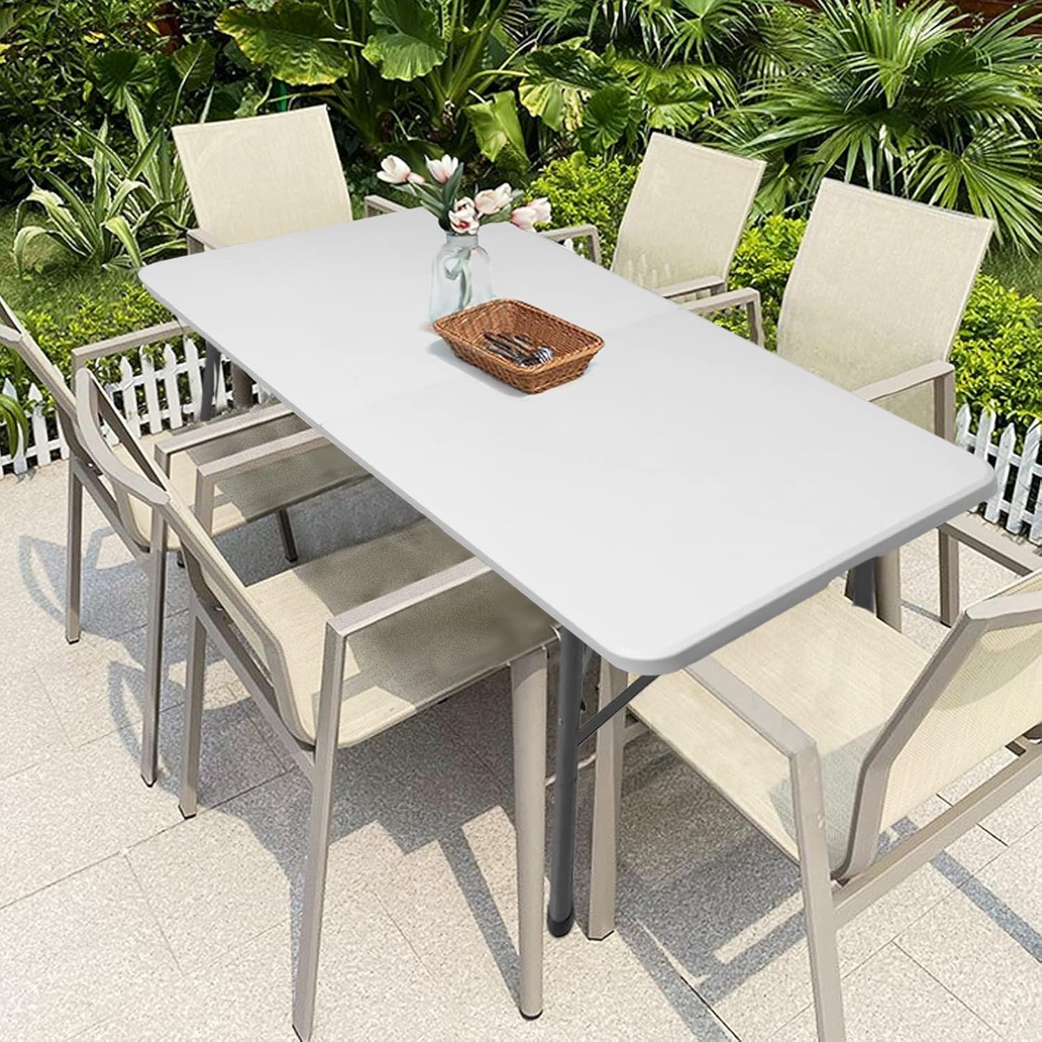 HQTrailTrekker Mesa plegable portátil de plástico de 4 pies, mesa de comedor plegable por la mitad, mesa plegable resistente para interiores y