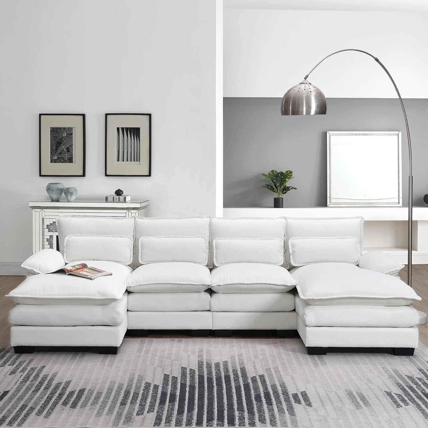 Sofá modular moderno en forma de U de 109.8 pulgadas con almohadas para la cintura, sofá cama tapizado de terciopelo de 6 asientos con diván, sofá