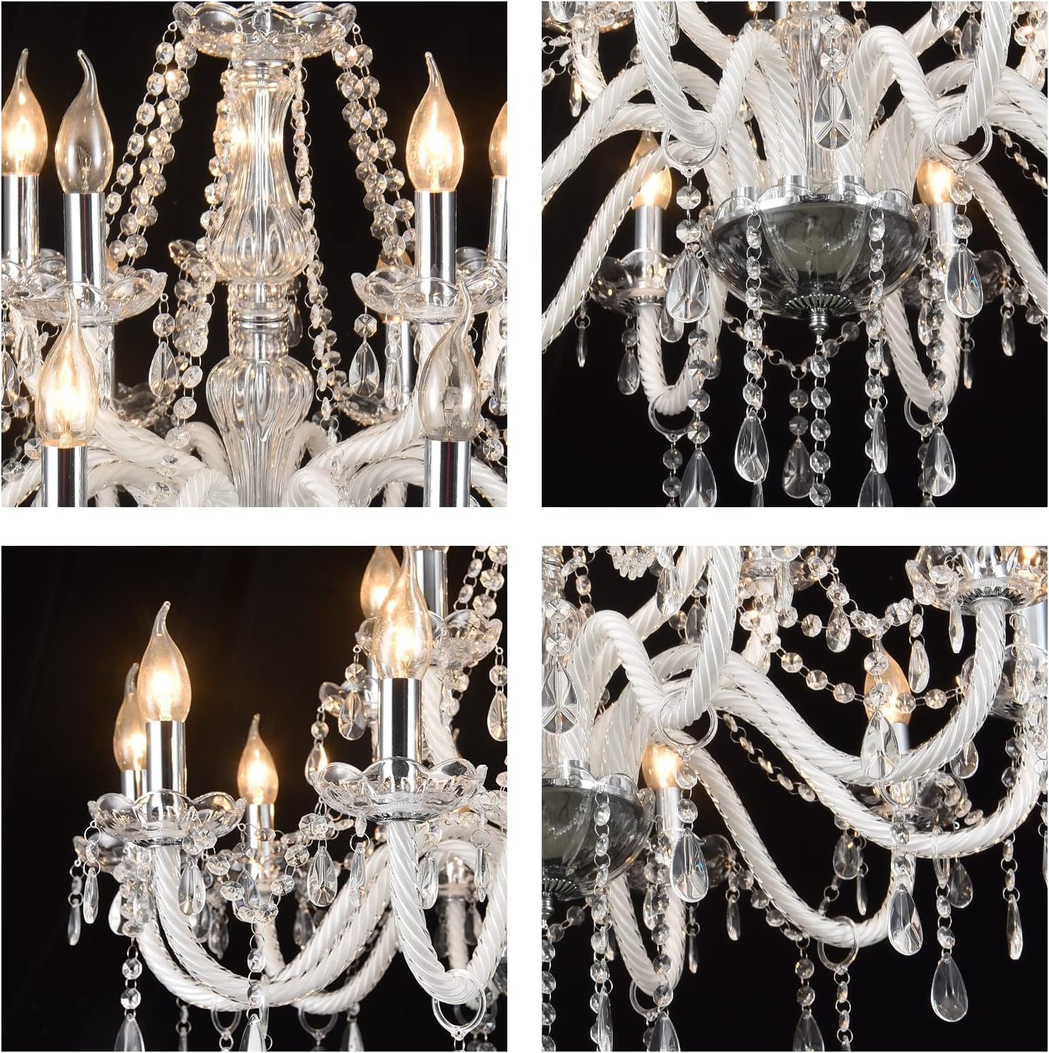 Panghuhu88 Candelabro de cristal de 15 luces transparentes K9 de lujo, lámpara de techo colgante de cristal para comedor, sala de estar, dormitorio