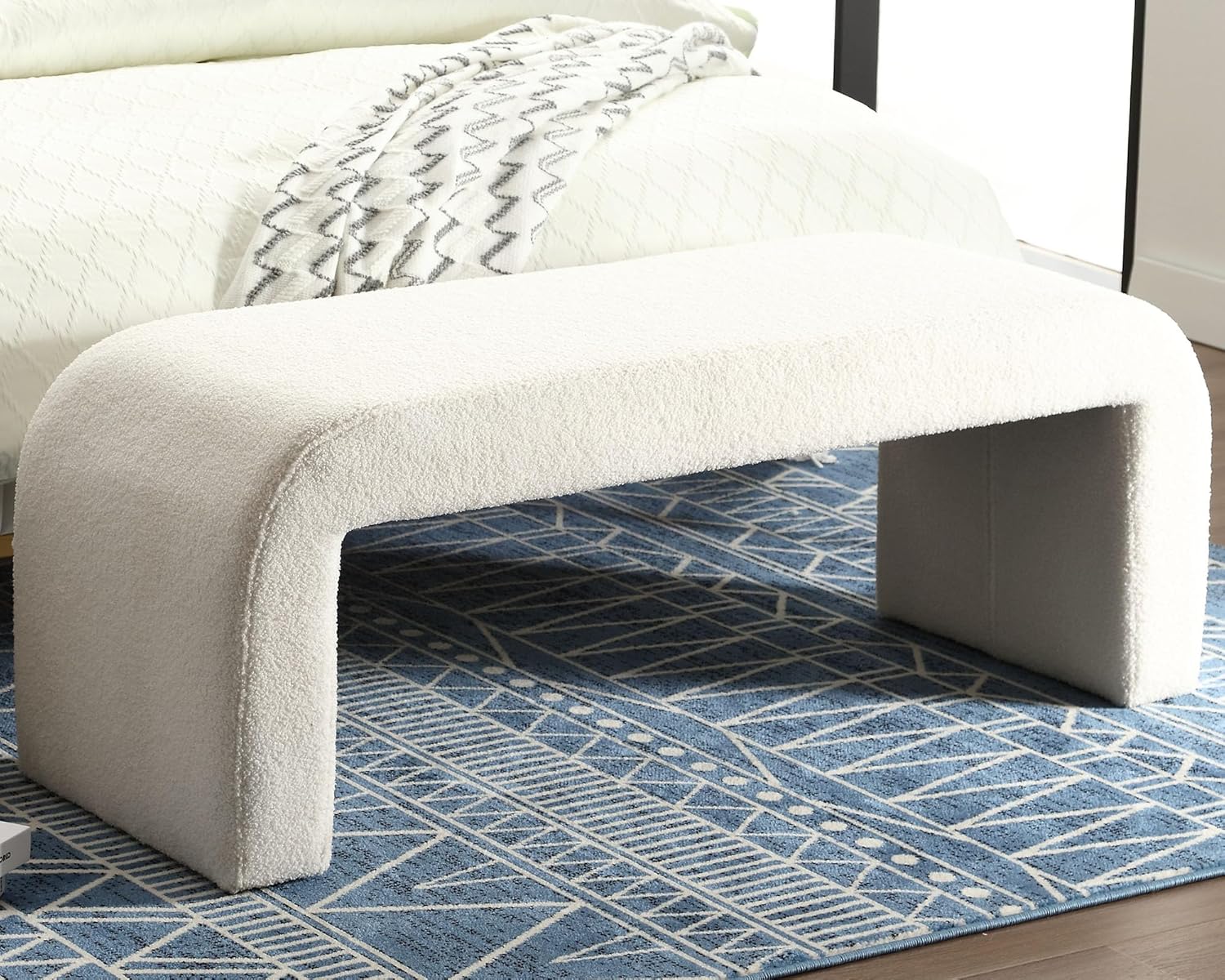VESCASA Banco Sherpa de 49.5 pulgadas de ancho para pasillo, banco otomano tapizado para el extremo de la cama, para entrada, dormitorio, blanco, 1