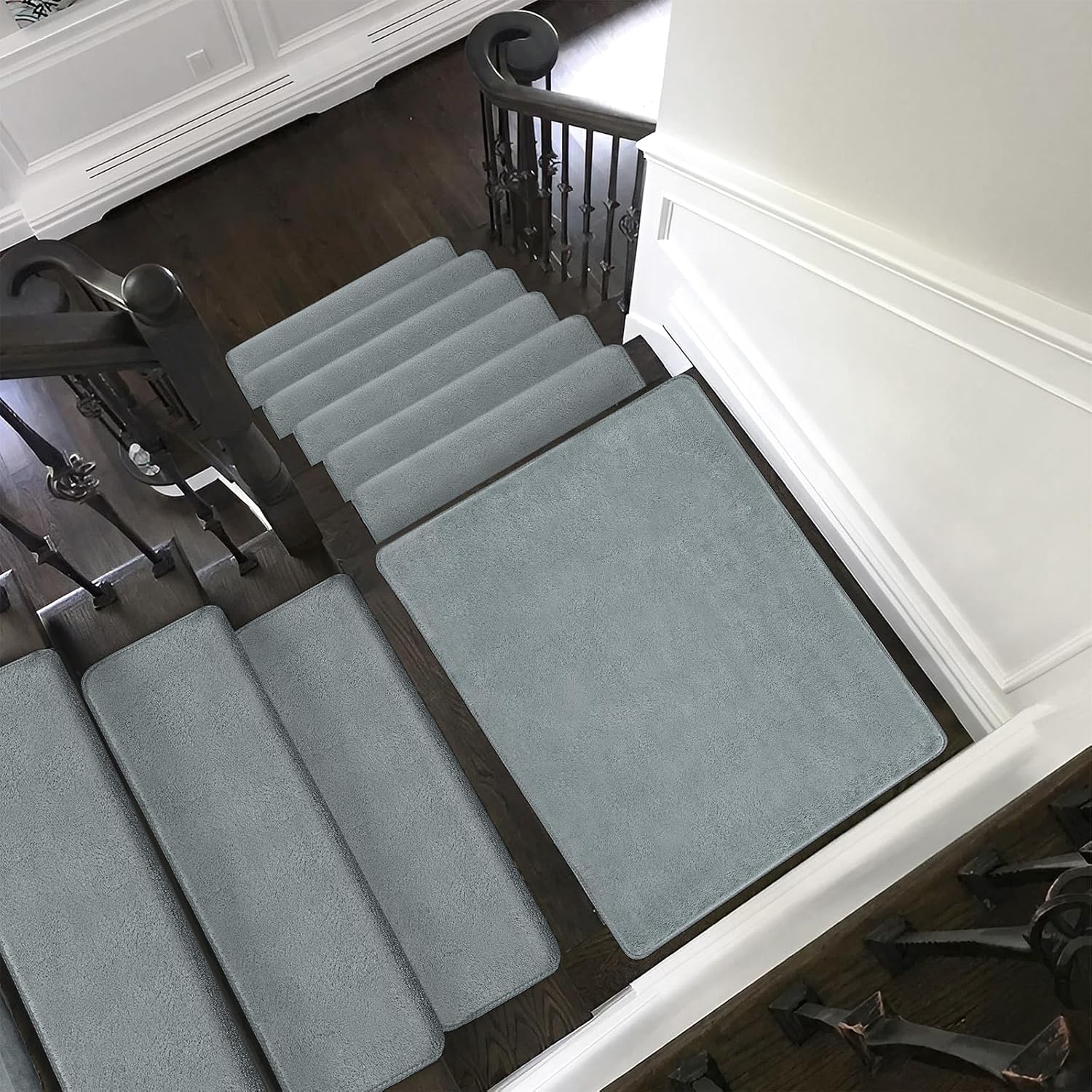 PURE ERA Alfombra de aterrizaje para escaleras, ultra felpa, suave, antideslizante, resistente a la cinta, sin cinta, alfombra de baño, lavable,