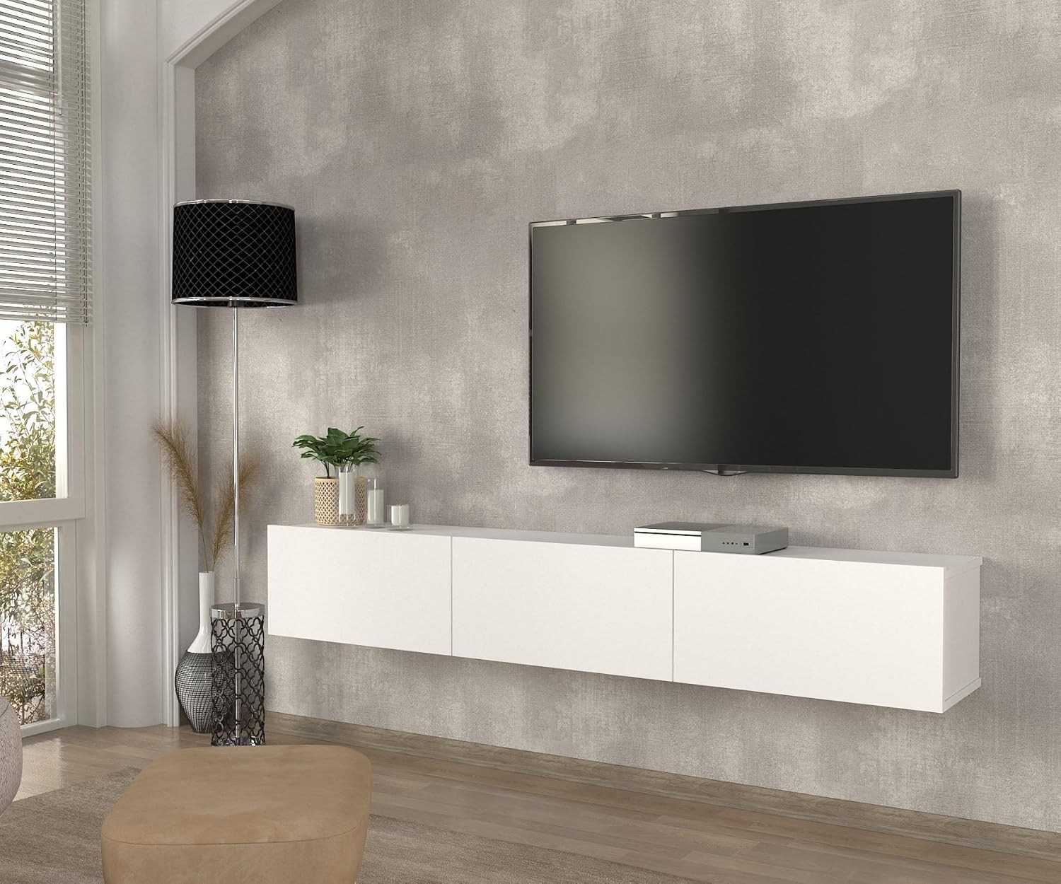 DORPEK Picasso – Soporte de TV flotante para televisores de hasta 78 pulgadas, armario de TV montado en la pared con 2 cajones, mueble de pared para
