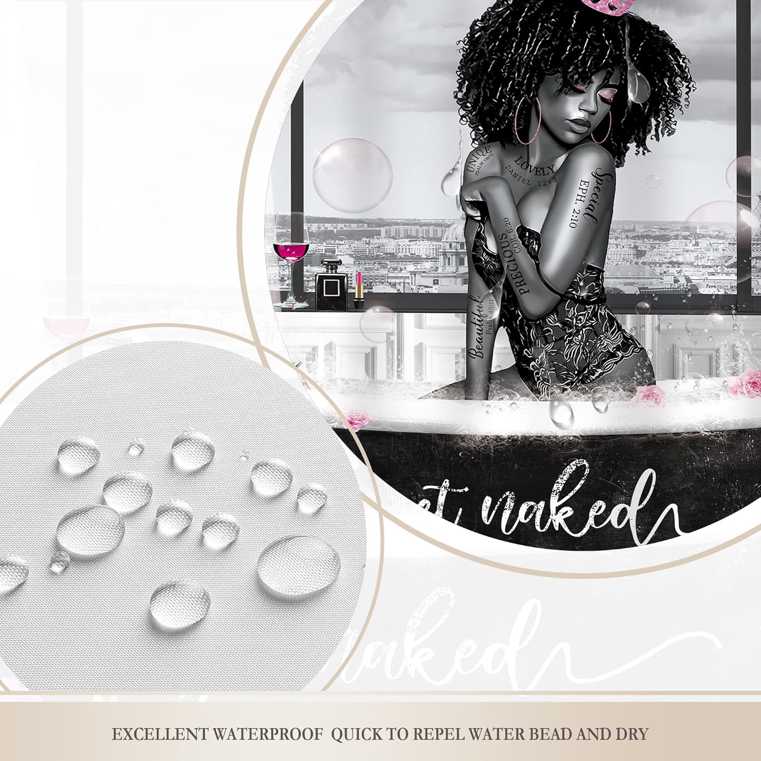Glawry Cortina de ducha con texto en inglés Get Naked Afro Lady, Get Naked Afroamericana, Afroamericana, romántica escritura, color rosa, tacones