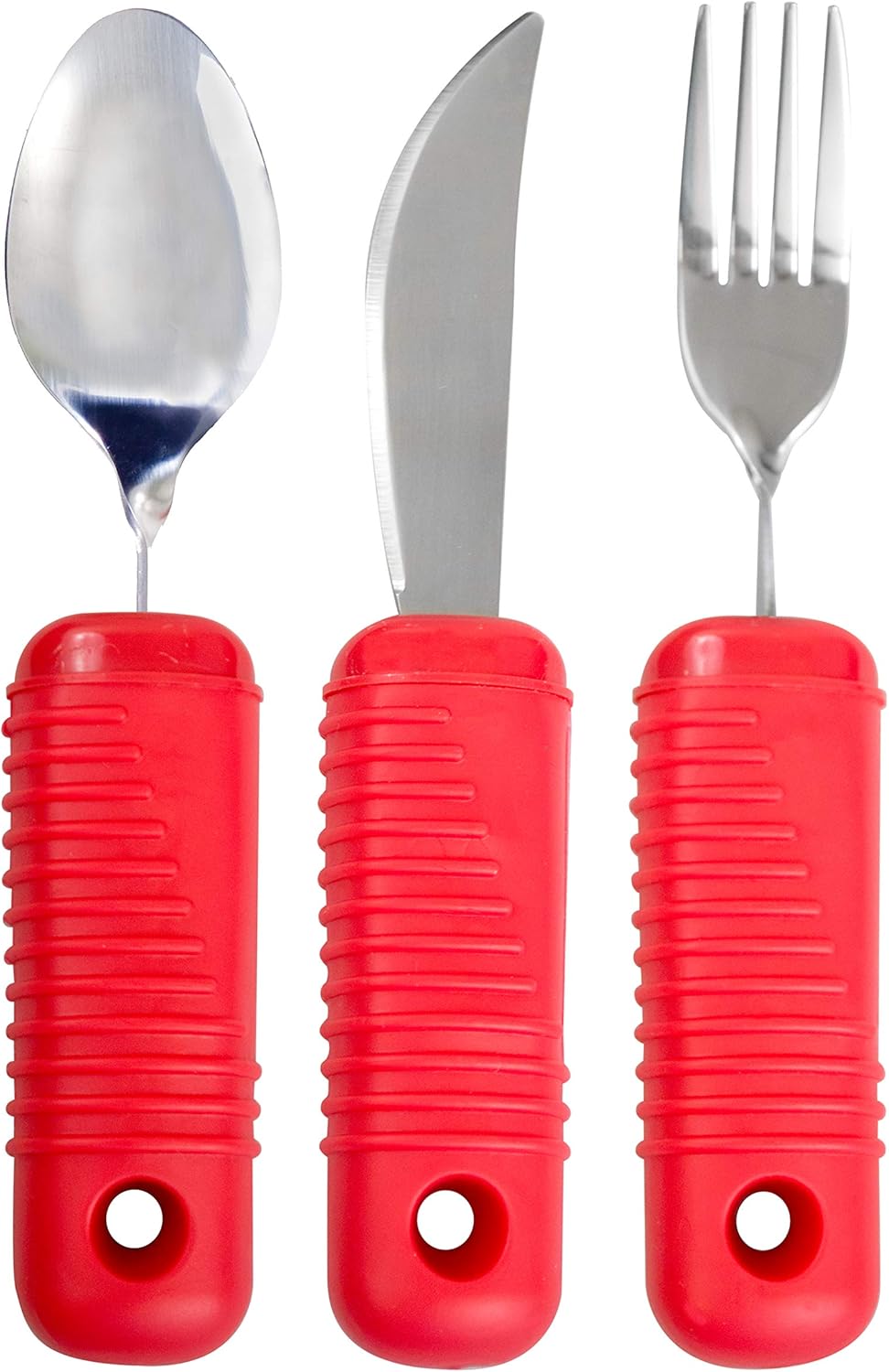 Essential Medical Supply Juego de utensilios de mango grande adaptable con tenedor flexible, cuchara flexible y cuchillo balancín para un fácil uso