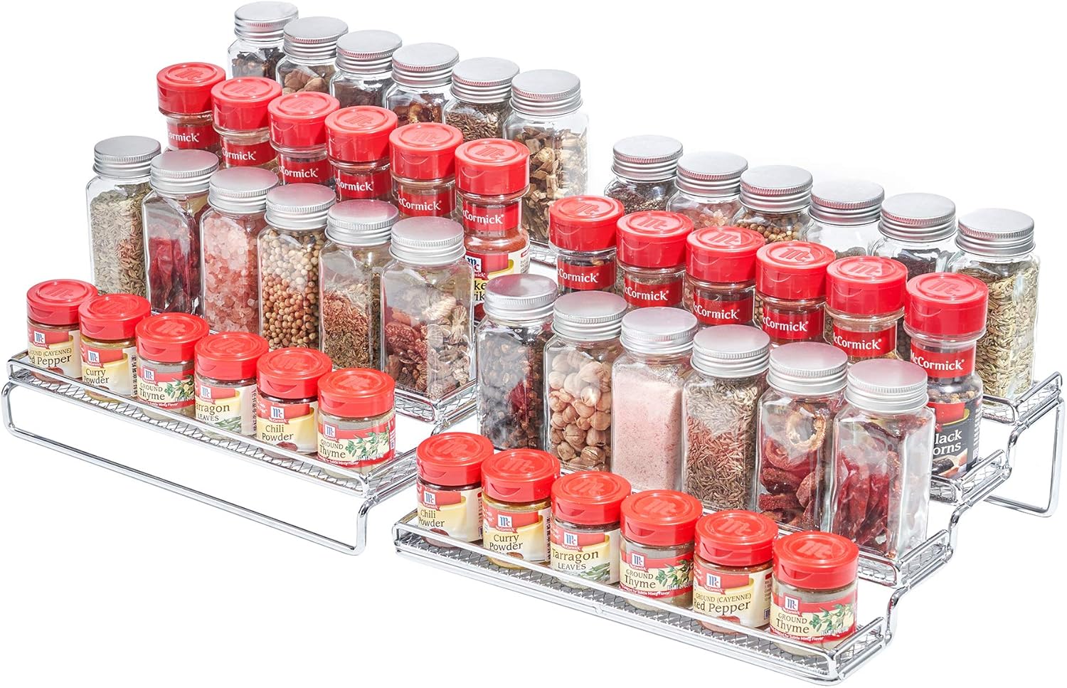 GONGSHI Organizador de especias para gabinete, organizador de condimentos de 4 niveles, estante expandible, soporte de almacenamiento de pasos,