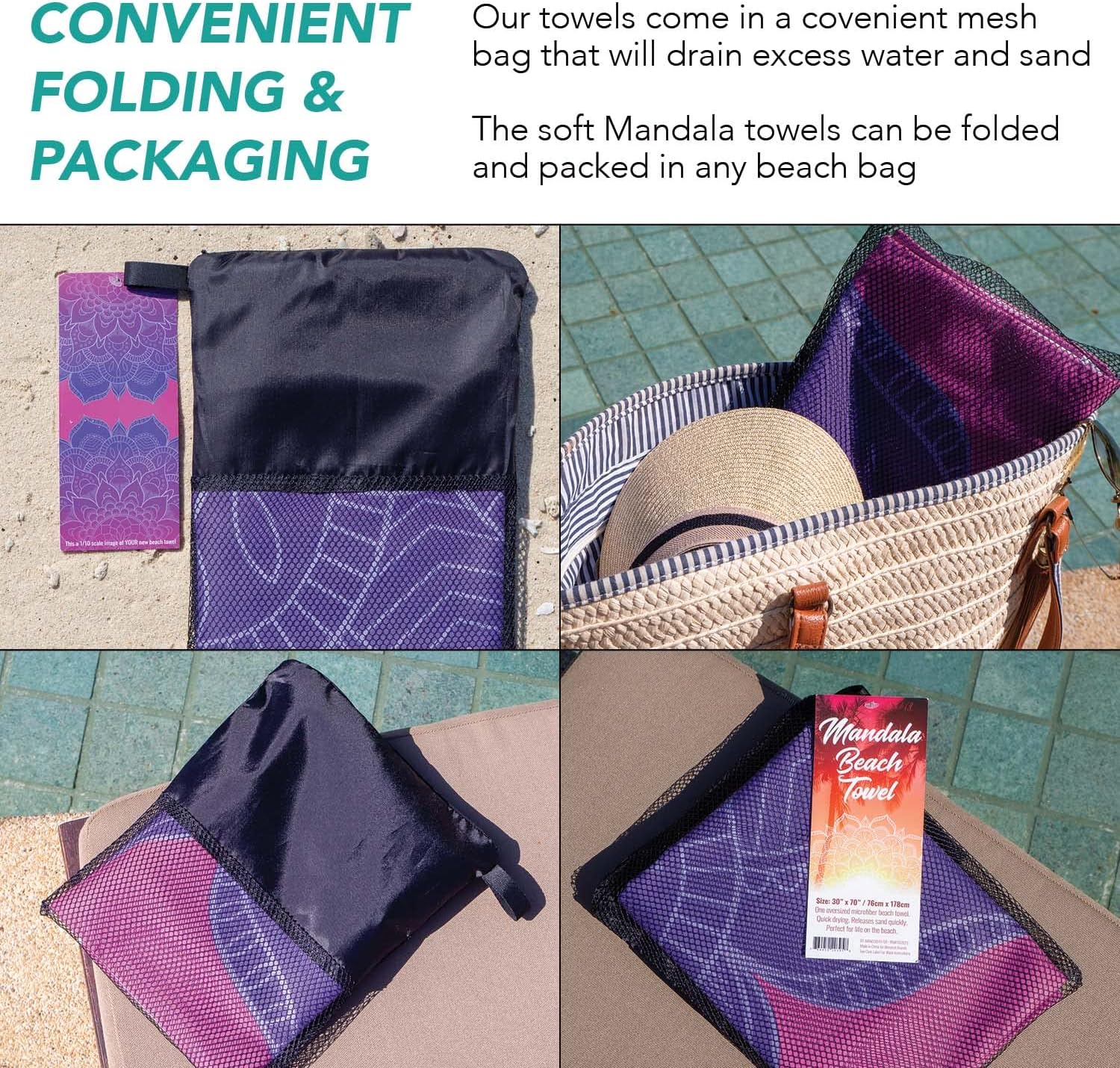 Arkwright – Toallas de playa de microfibra con diseño de mandala, ligeras y de secado rápido, de gran tamaño, perfectas para hotel, spa, bañera de