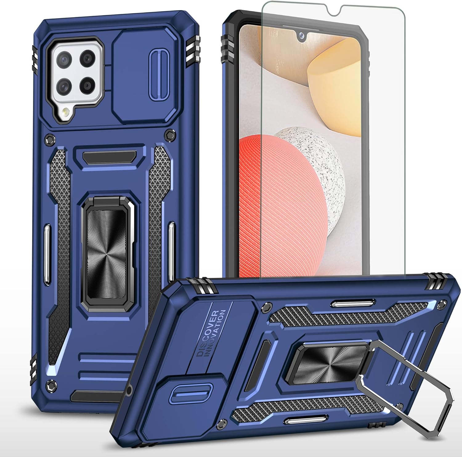 Asuwish Funda de teléfono para Samsung Galaxy A42 5G con protector de pantalla de vidrio templado y cubierta para cámara deslizante, soporte