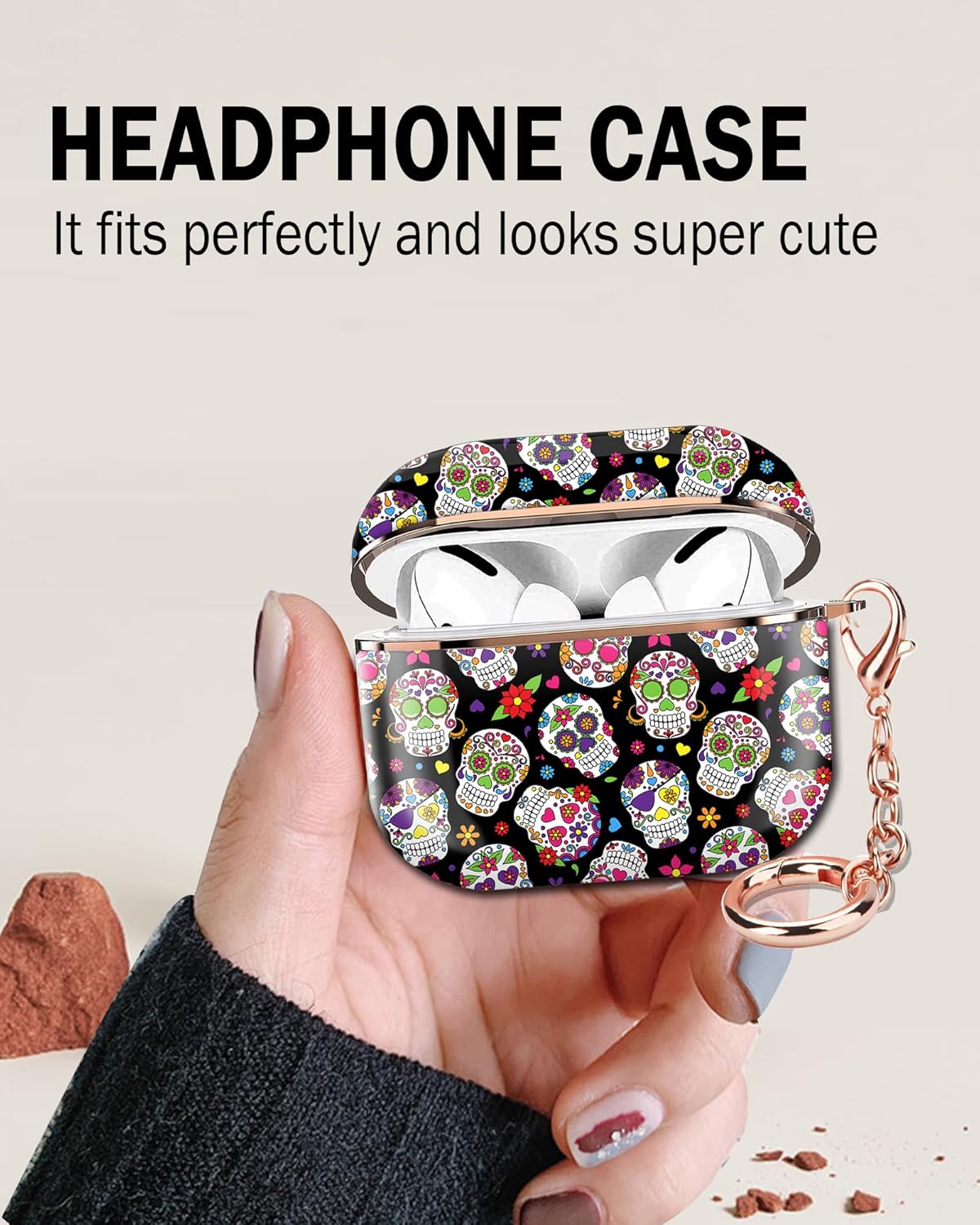 Funda para Airpod Pro 2 para Airpod Pro de 2 generación, a prueba de golpes, con llavero de oro rosa para niñas, mujeres y hombres (esqueleto de