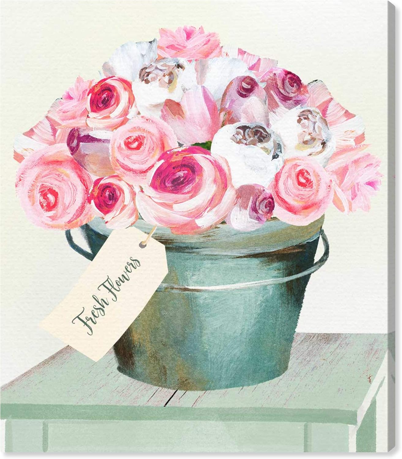 The Oliver Gal Artist Co. Lienzo decorativo floral para pared, diseño de cubo lleno de rosas, decoración del hogar, 30 x 36 pulgadas, rosa, verde