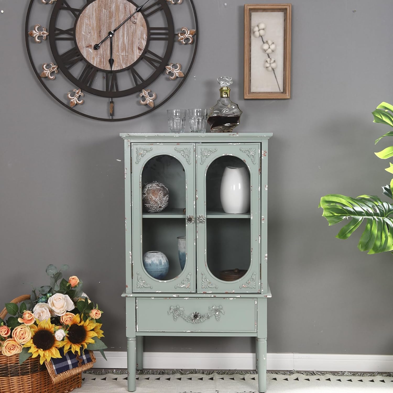 PHI VILLA Armario decorativo con puertas, armario de exhibición para aparador de buffet para sala de estar, gabinete de almacenamiento pequeño