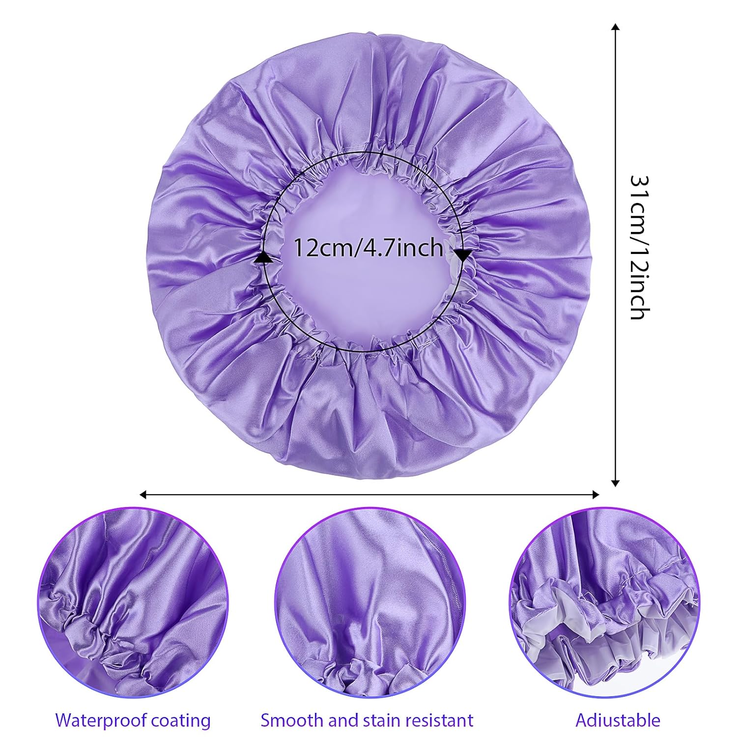Gorro de ducha impermeable grande de doble capa, gorro de ducha reutilizable para mujeres (morado)