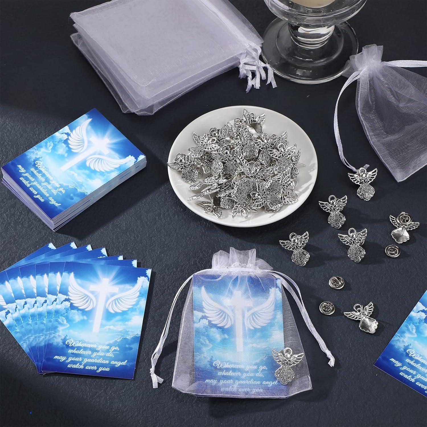 Sasylvia Juego de pines de ángel conmemorativo con signo de ángel, regalos de ángel para mujeres, tarjetas conmemorativas de guardián religioso,