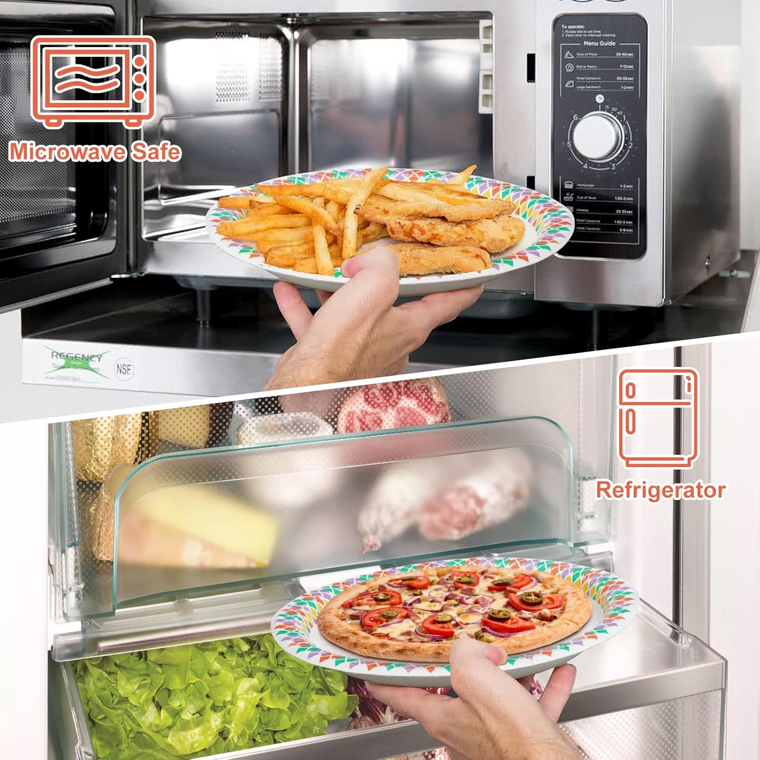 10 inch Paper Plates 100 Count Soak Proof, Cut Proof, Microwave Safe Heavy Duty Printed Disposable Plate for Everyday Use