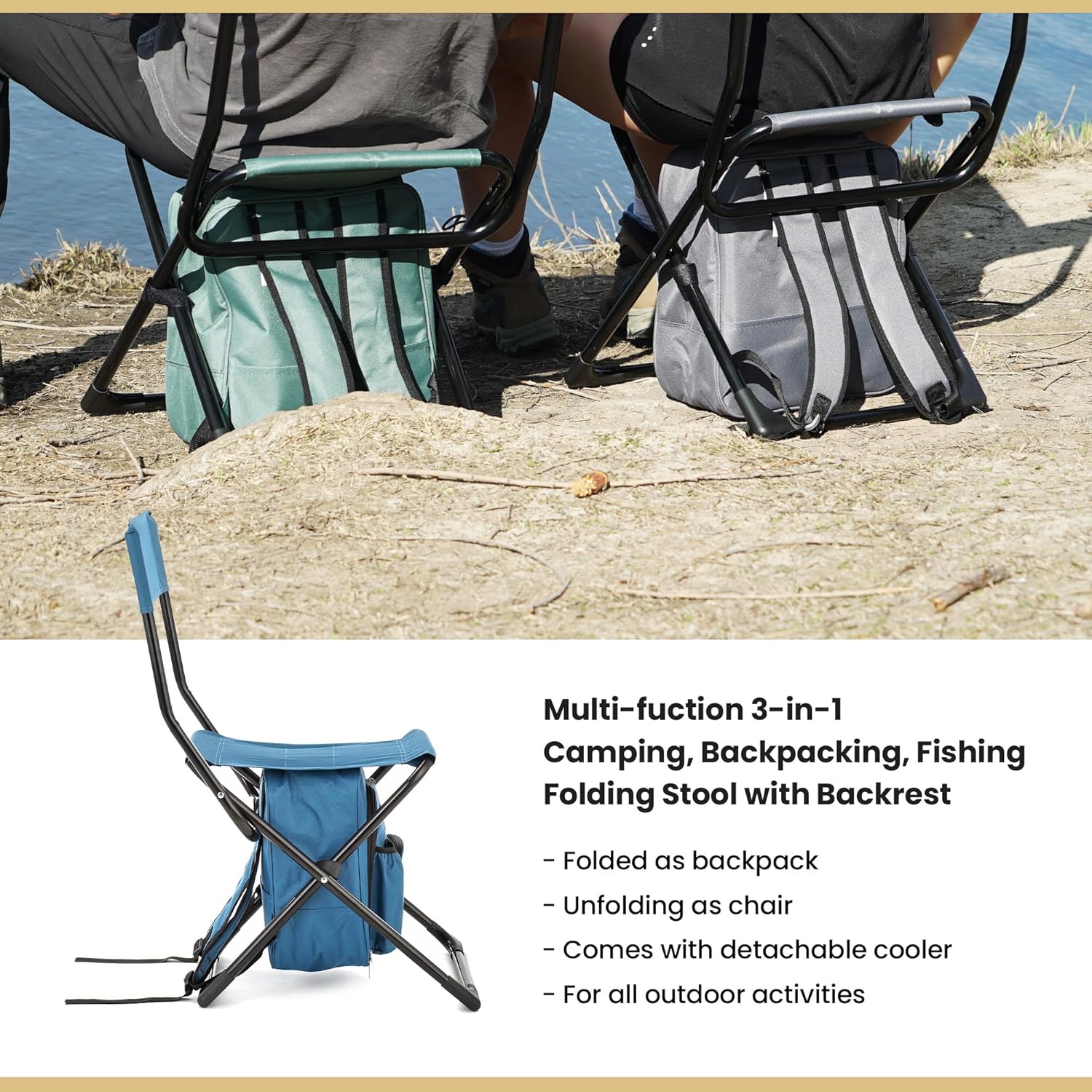 Arrowhead Outdoor Silla de campamento compacta multifunción 3 en 1 mochila, taburete y enfriador aislado, con soporte para botellas y bolsa de