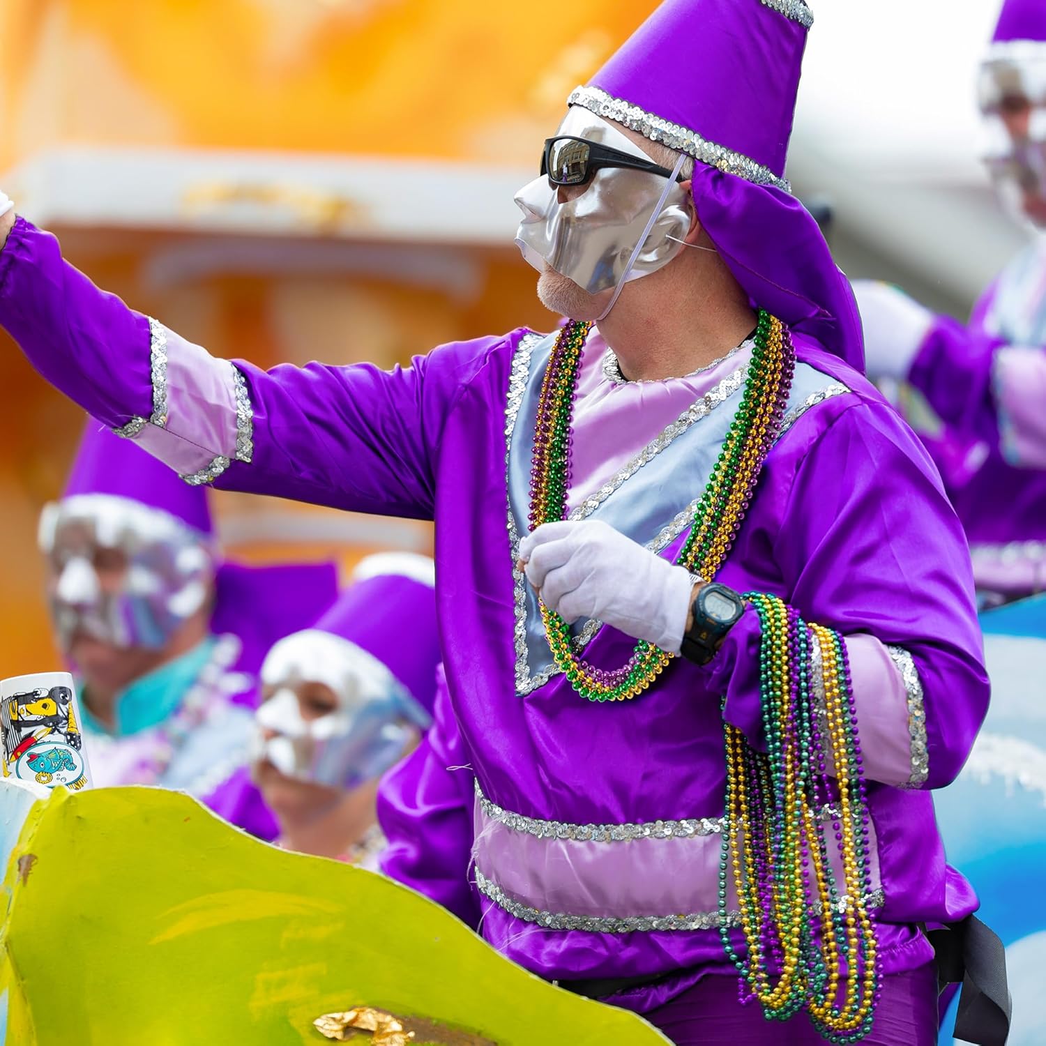 120 cuentas de Mardi Gras, collar de cuentas de 33 pulgadas, accesorios de Mardi Gras morado, dorado y verde, collares de disfraz de fiesta, mantas