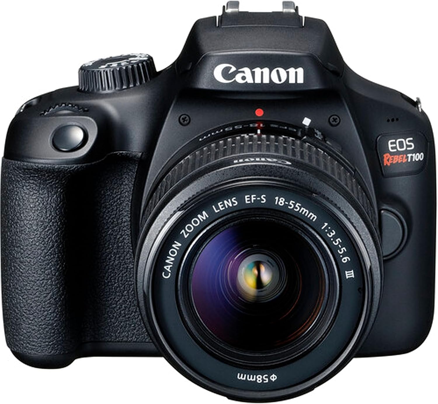 Canon Cámara DSLR EOS Rebel T100 con lente EF-S de 0.709-2.165 in f3.5-5.6 III + tarjeta de memoria de 64 GB + funda, lector de tarjetas y más