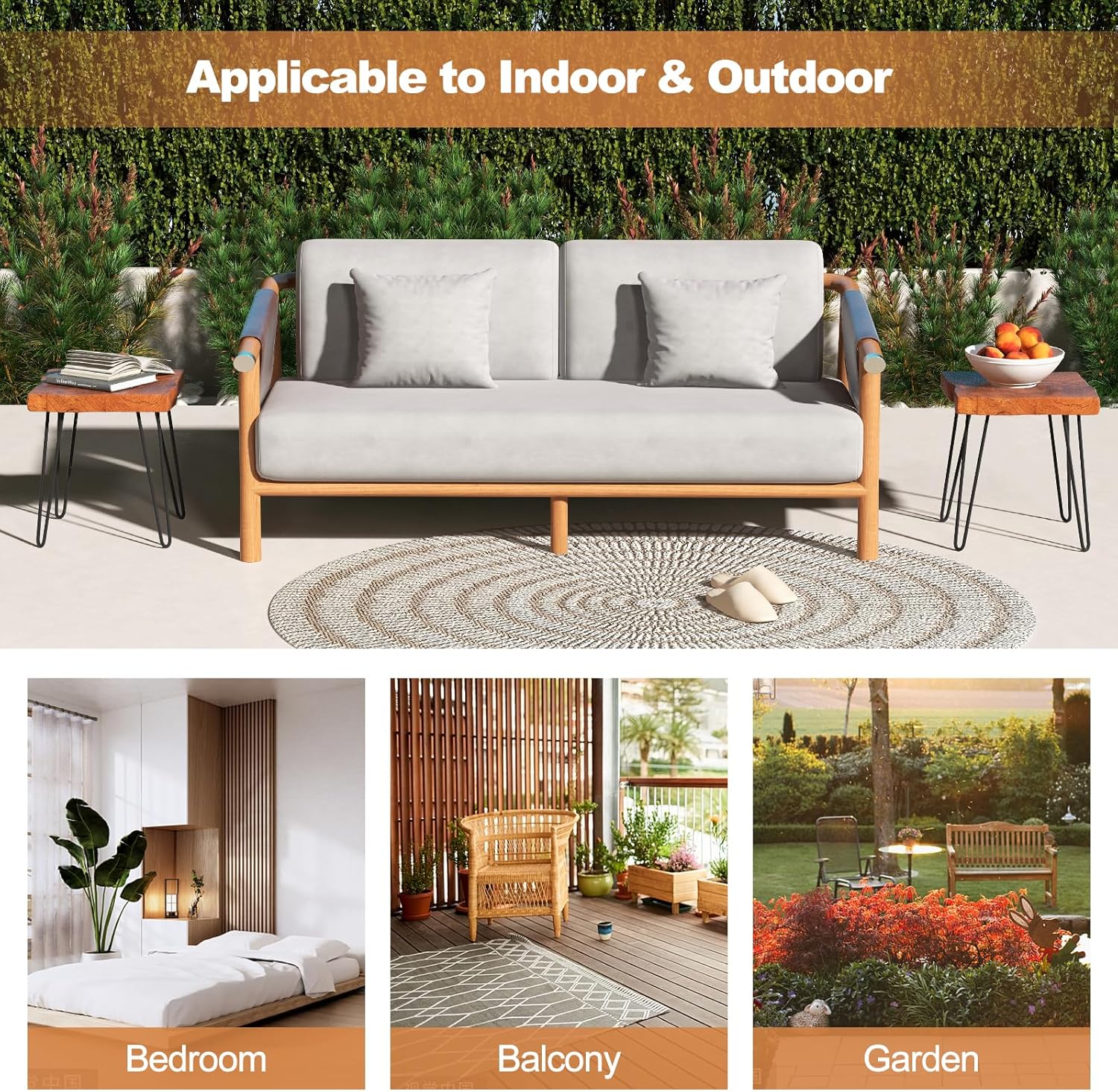 Giantex Mesa auxiliar de madera de teca, mesa auxiliar sólida con borde vivo para exteriores con grano natural y patas de metal resistente, soporte