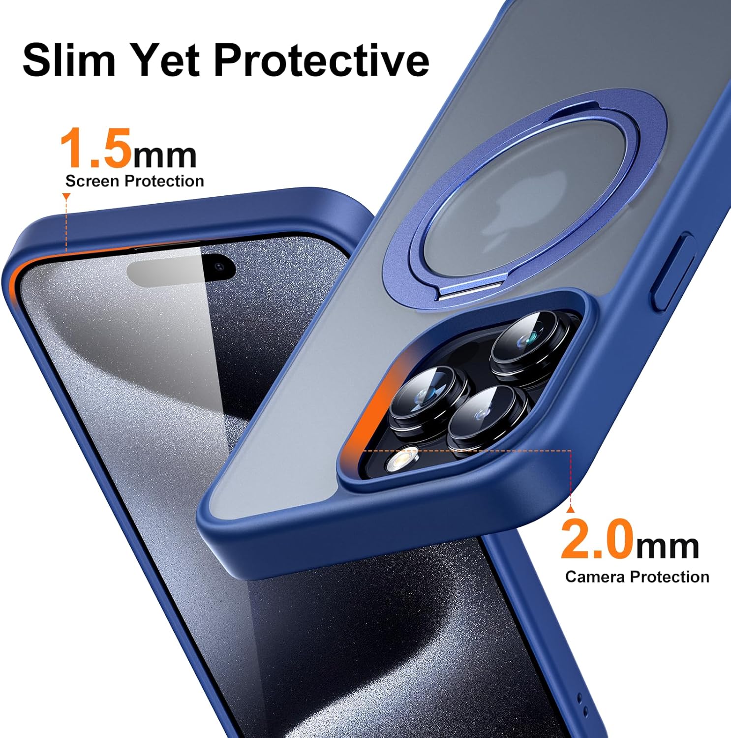 Facbiny Funda diseñada para iPhone 15 Pro con soporte magnético invisible compatible con Magsafe protección militar contra caídas, anillo magnético