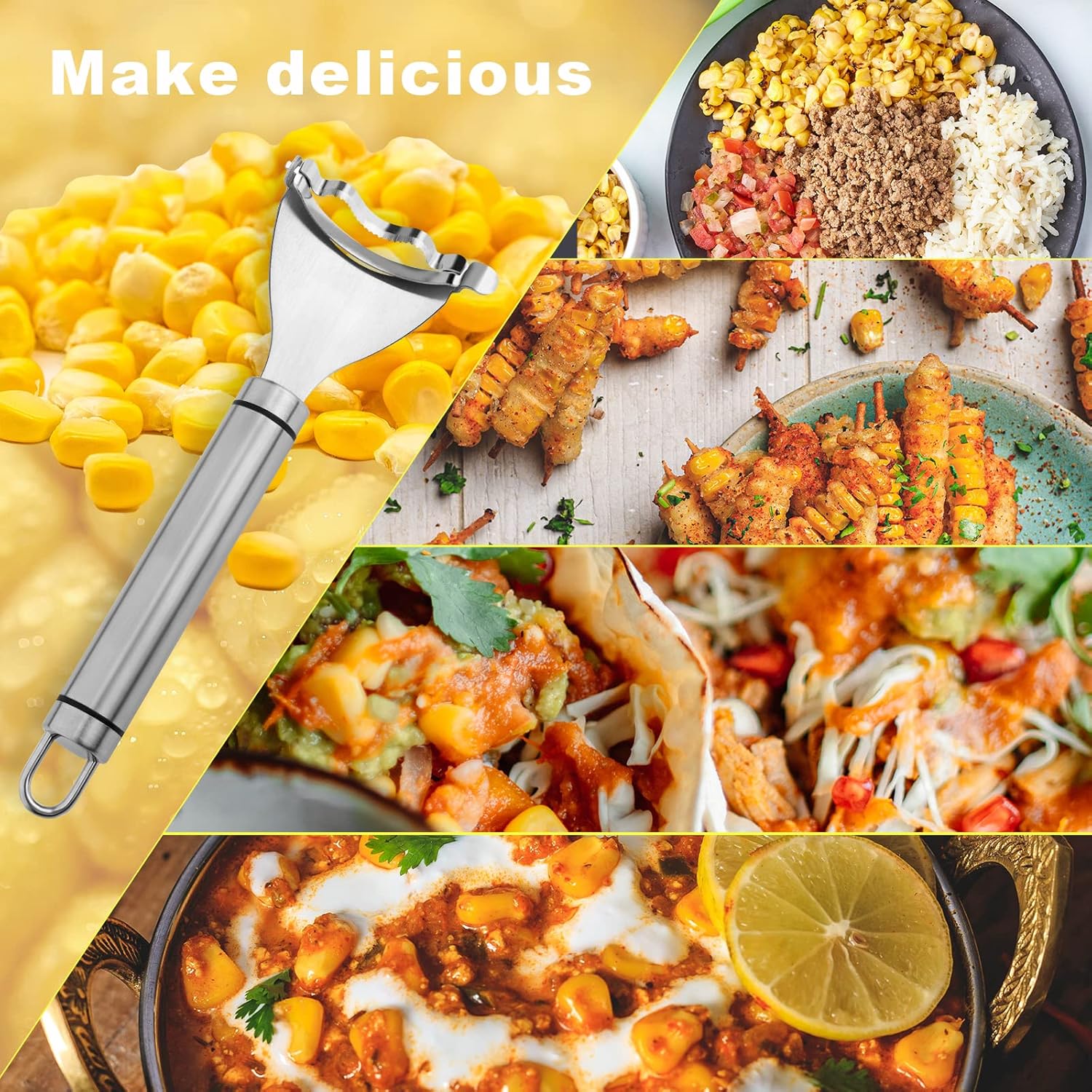 LUTER Raspador de maíz, cortador de maíz de acero inoxidable, pelador de mazorcas de maíz con mango ergonómico, cepilladora de maíz para hacer