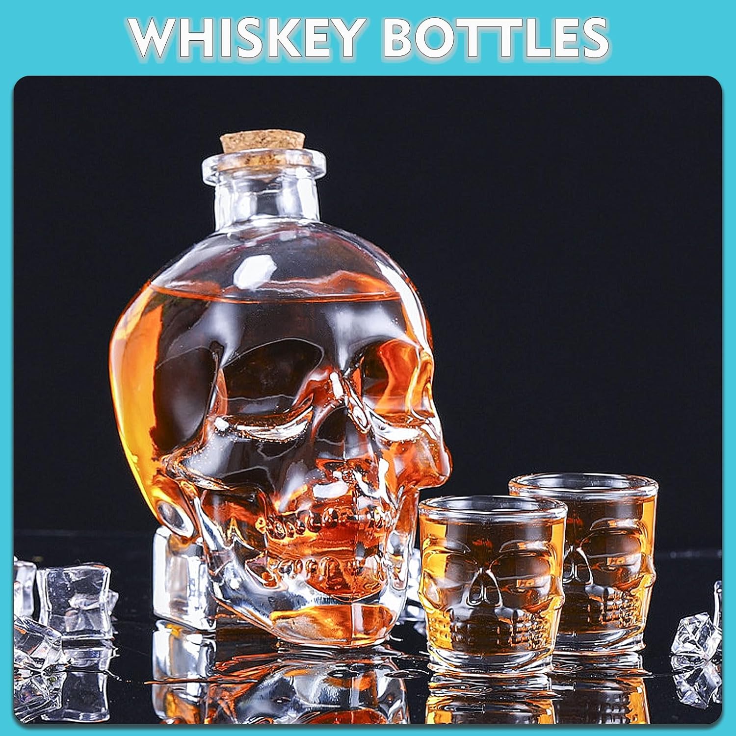 Juego de decantadores de calavera de 25 onzas  25.4 fl oz, botella de licor de calavera de cristal con 2 tazas pequeñas de 1.7 fl oz, divertida