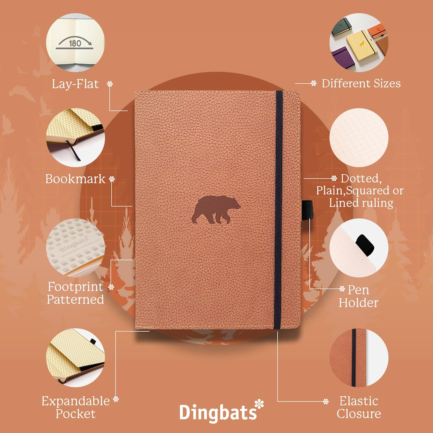 Dingbats* Wildlife – Cuaderno de oso marrón A4 – Punteado
