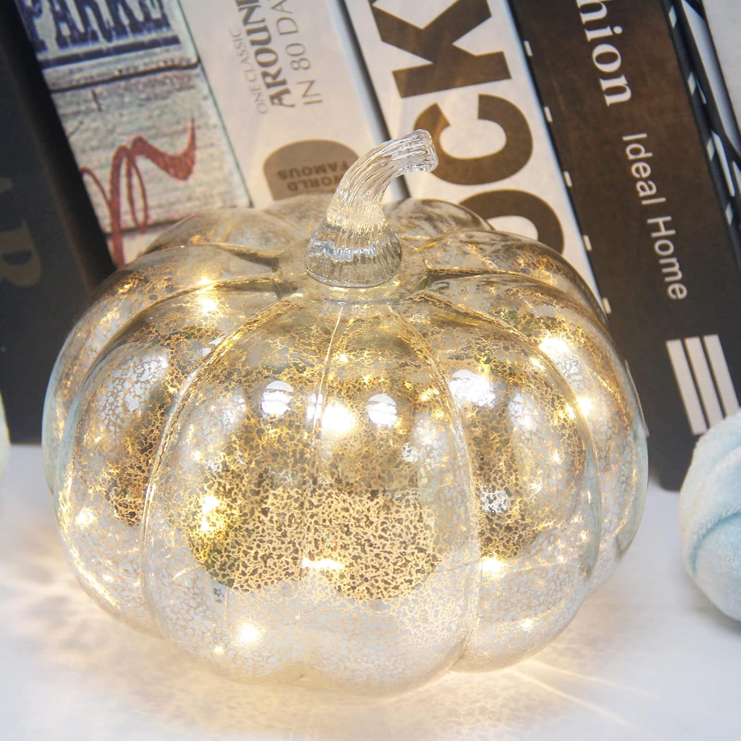 CFDECOR Luz de calabaza de cristal de mercurio con temporizador, con 10 luces de hadas en el interior, funciona con pilas, ideal para decoración de