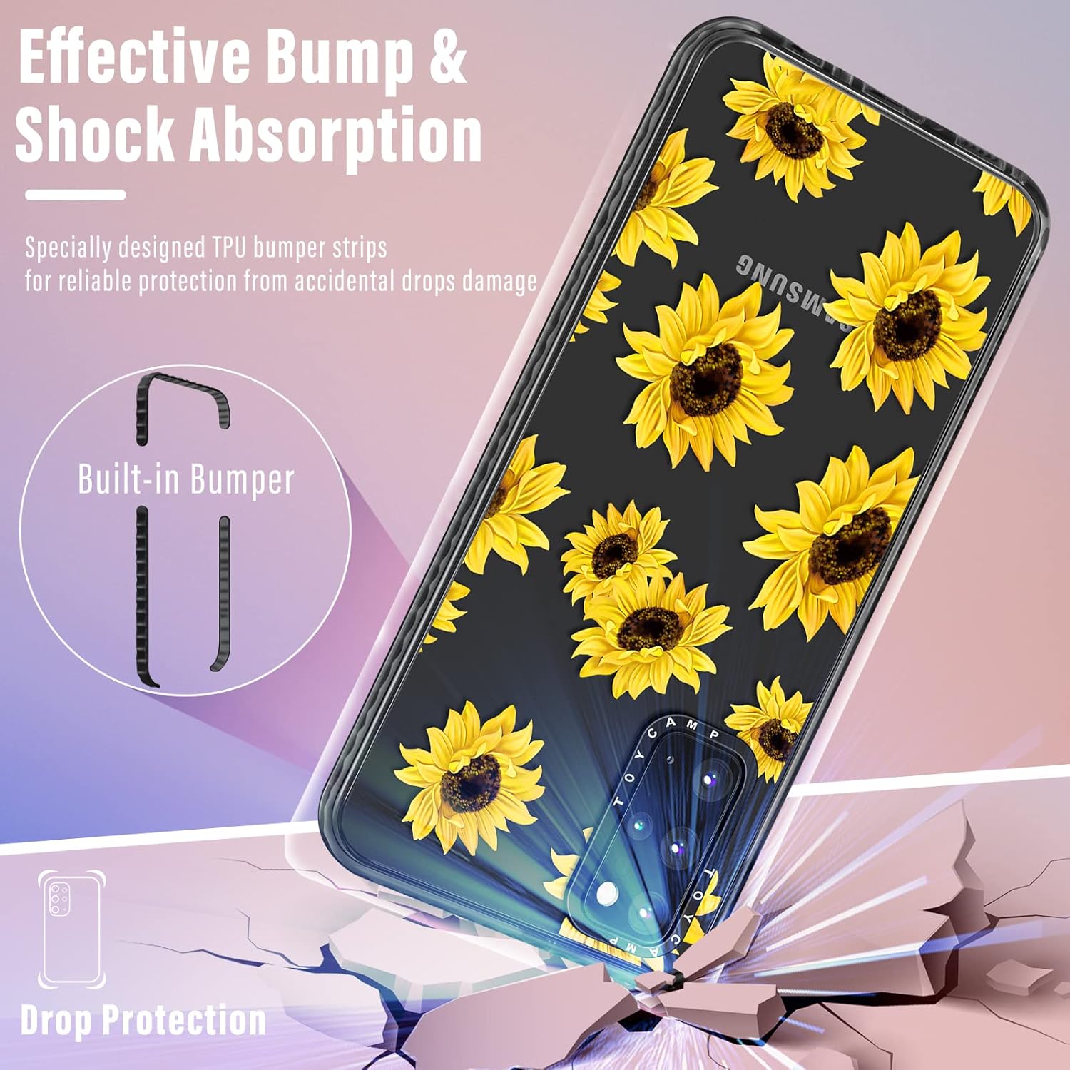 Toycamp Funda para Samsung Galaxy S20 Plus para mujer, diseño femenino con estampado floral de girasol, para niñas y adolescentes, (6.7 pulgadas),