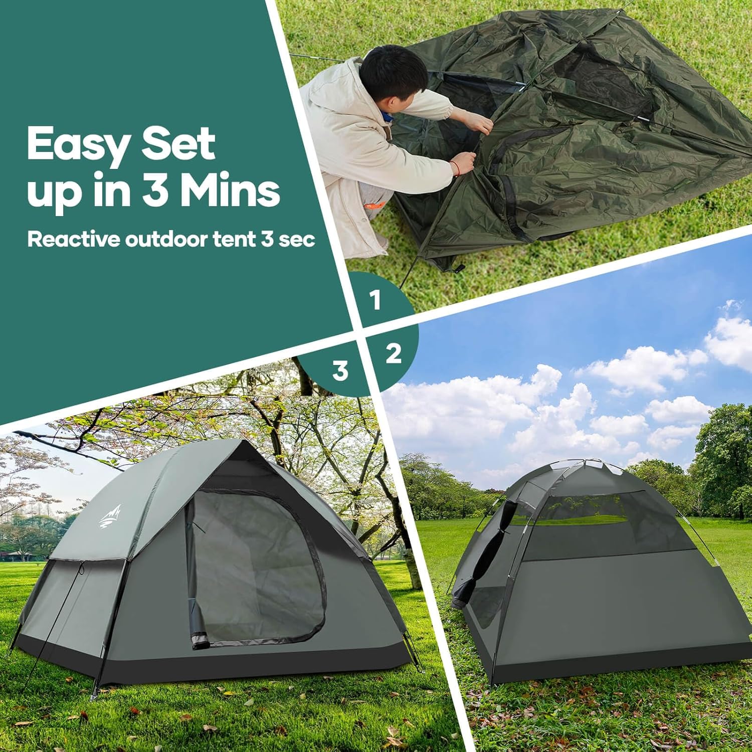 2-3 Person Camping Tent, Tents for Camping with Removable Rainfly, Family Dome Easy Set Up Tent, Lightweight Tent for Camping, Traveling, Hiking,