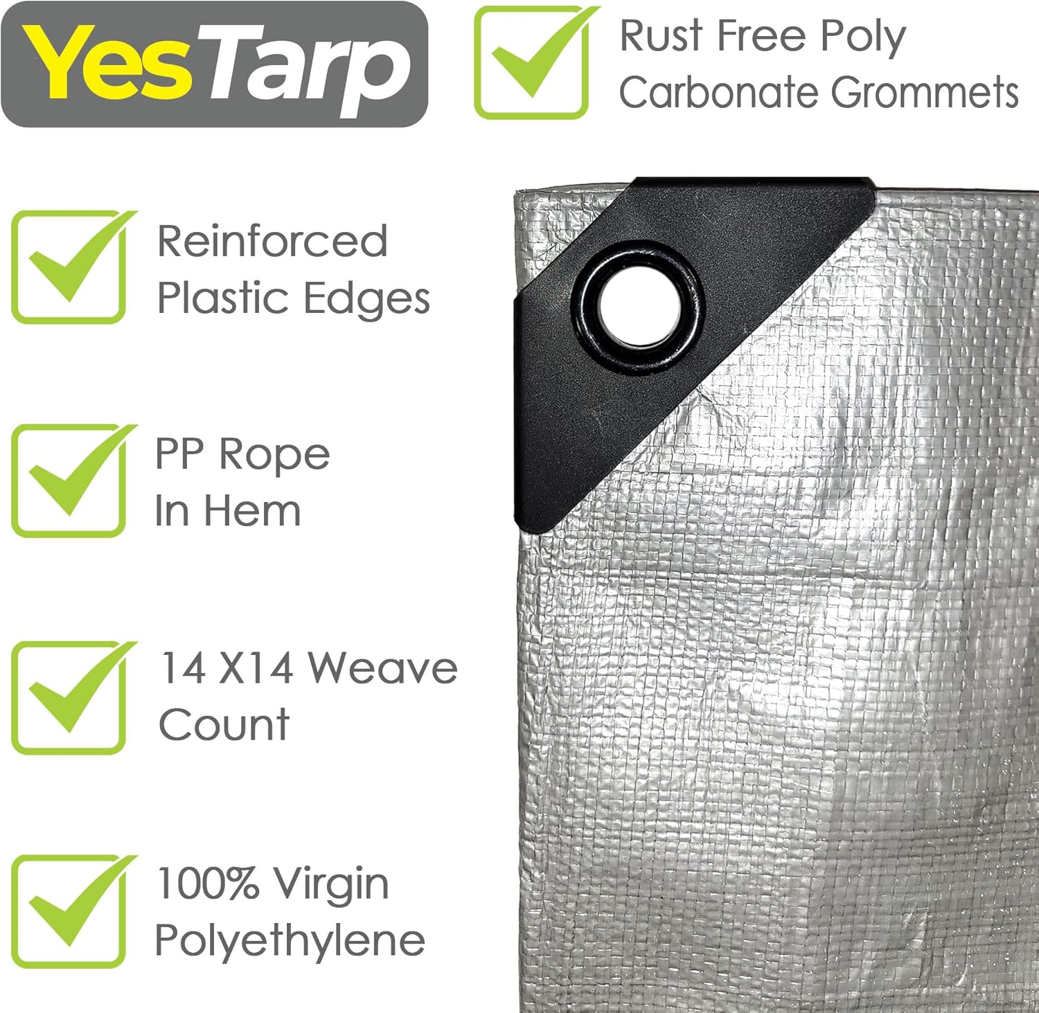 TARP plateado resistente de 18 pies x 24 pies, multiusos impermeable, lona de polietileno de 10 mil, cubierta protectora, ojales de policarbonato a