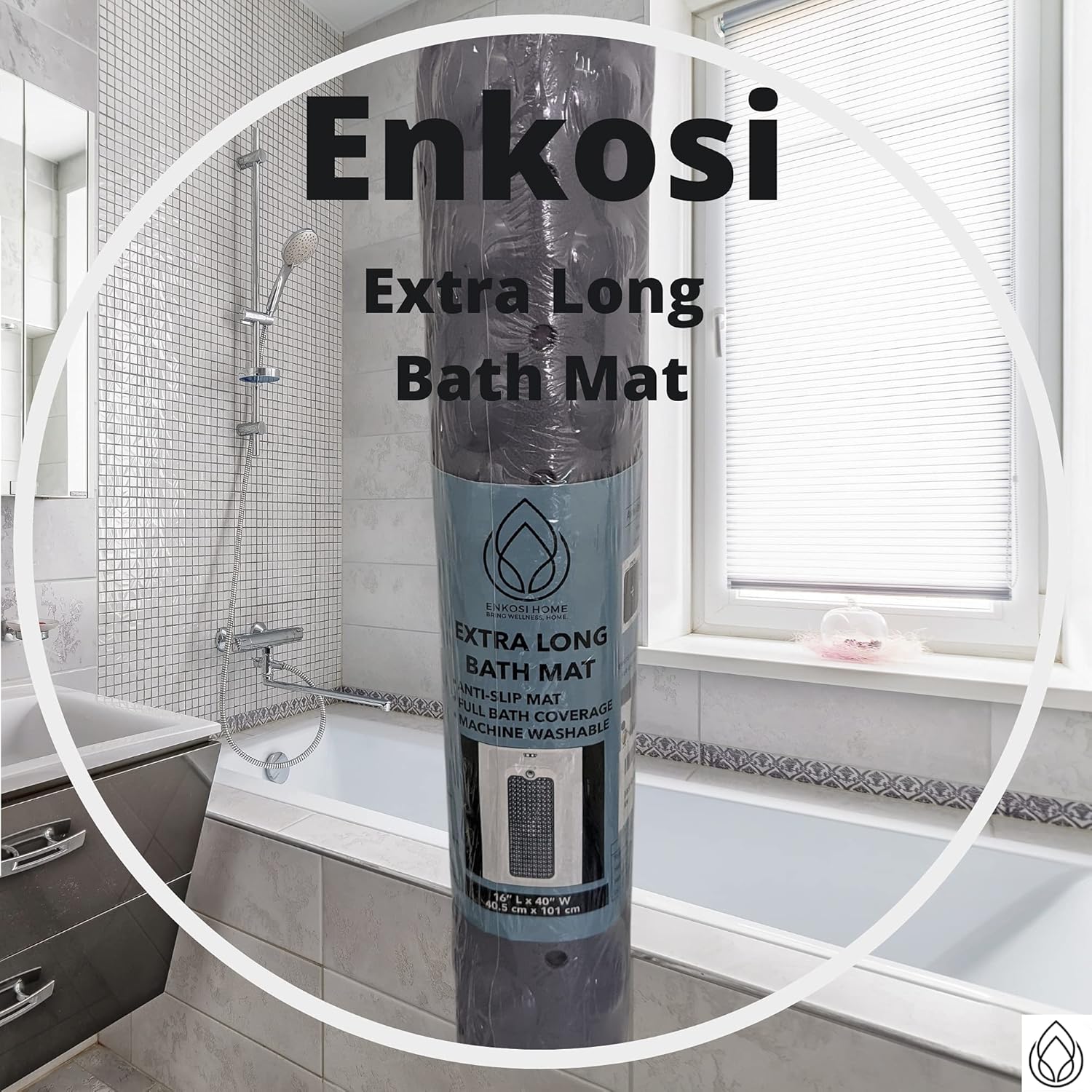 Alfombra de baño ENKOSI – Alfombra antideslizante grande para bañera y ducha. Alfombra de baño extra larga de 40 x 16 pulgadas para bañera
