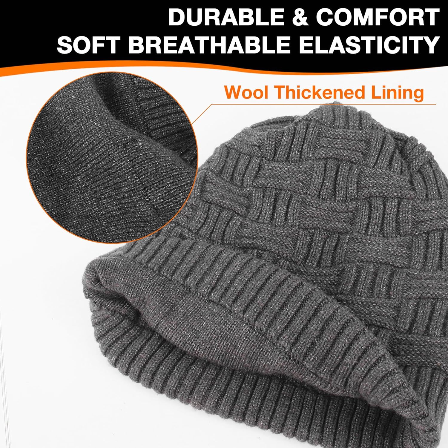 DUKUSEEK Heated Hat, Electric Winter Heated Beanie Hat with 7.4V Rechargeable Battery for Men Women Grey Black